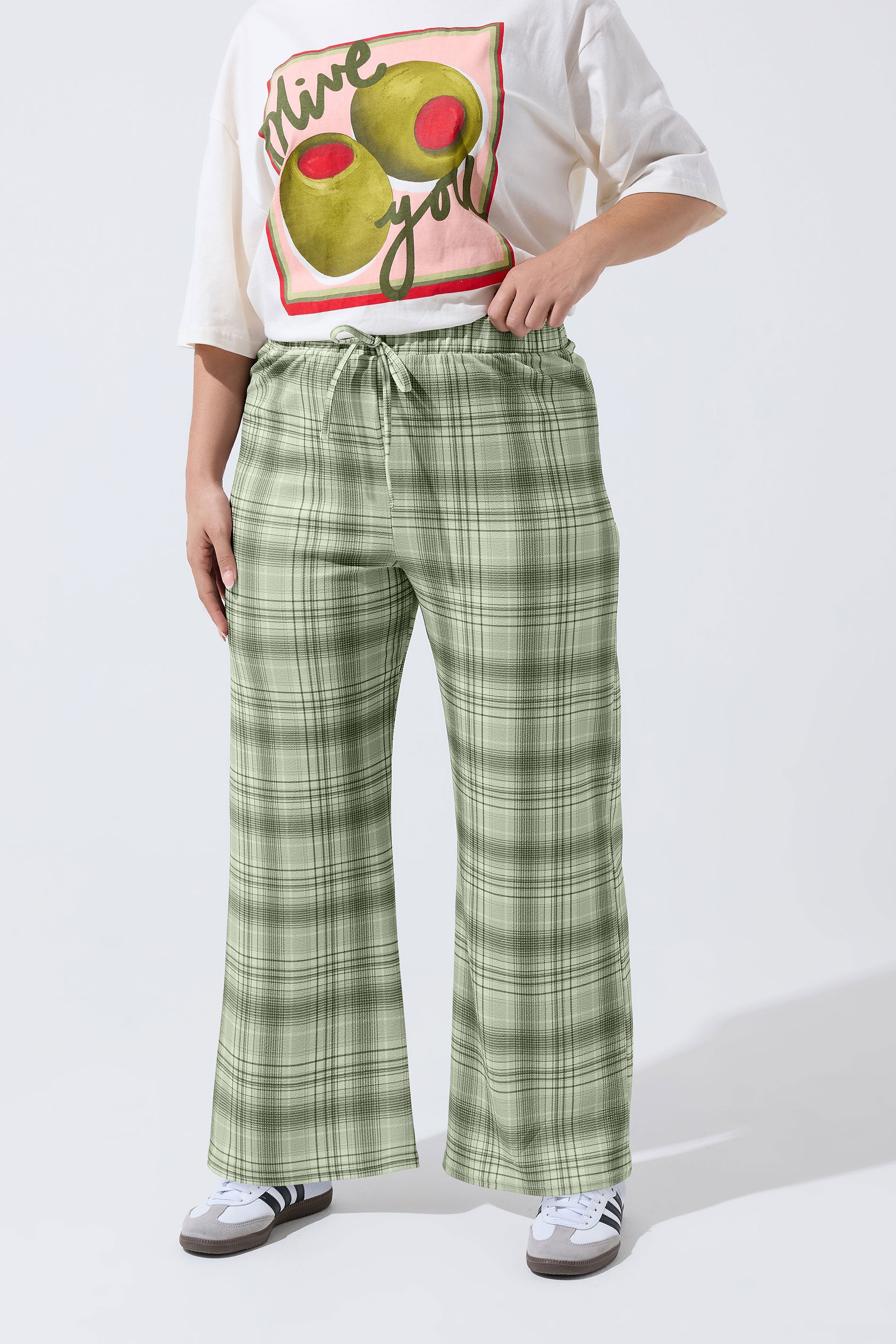 LIMITED COLLECTION Plus Size Grey Check Wide Leg Trousers | Yours Clothing 1