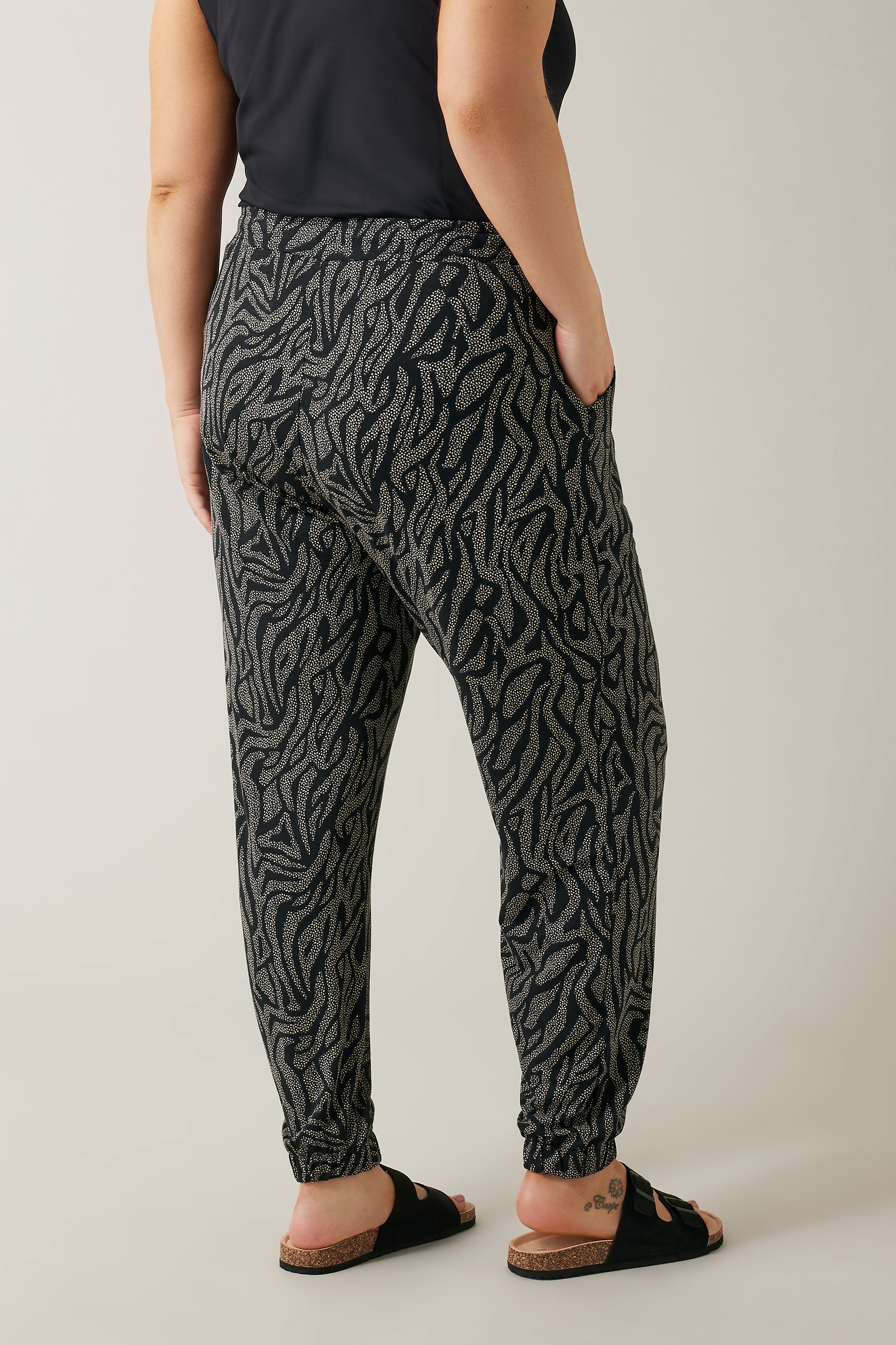 EVANS Plus Size Black Animal Markings Jersey Tapered Trousers | Evans 3