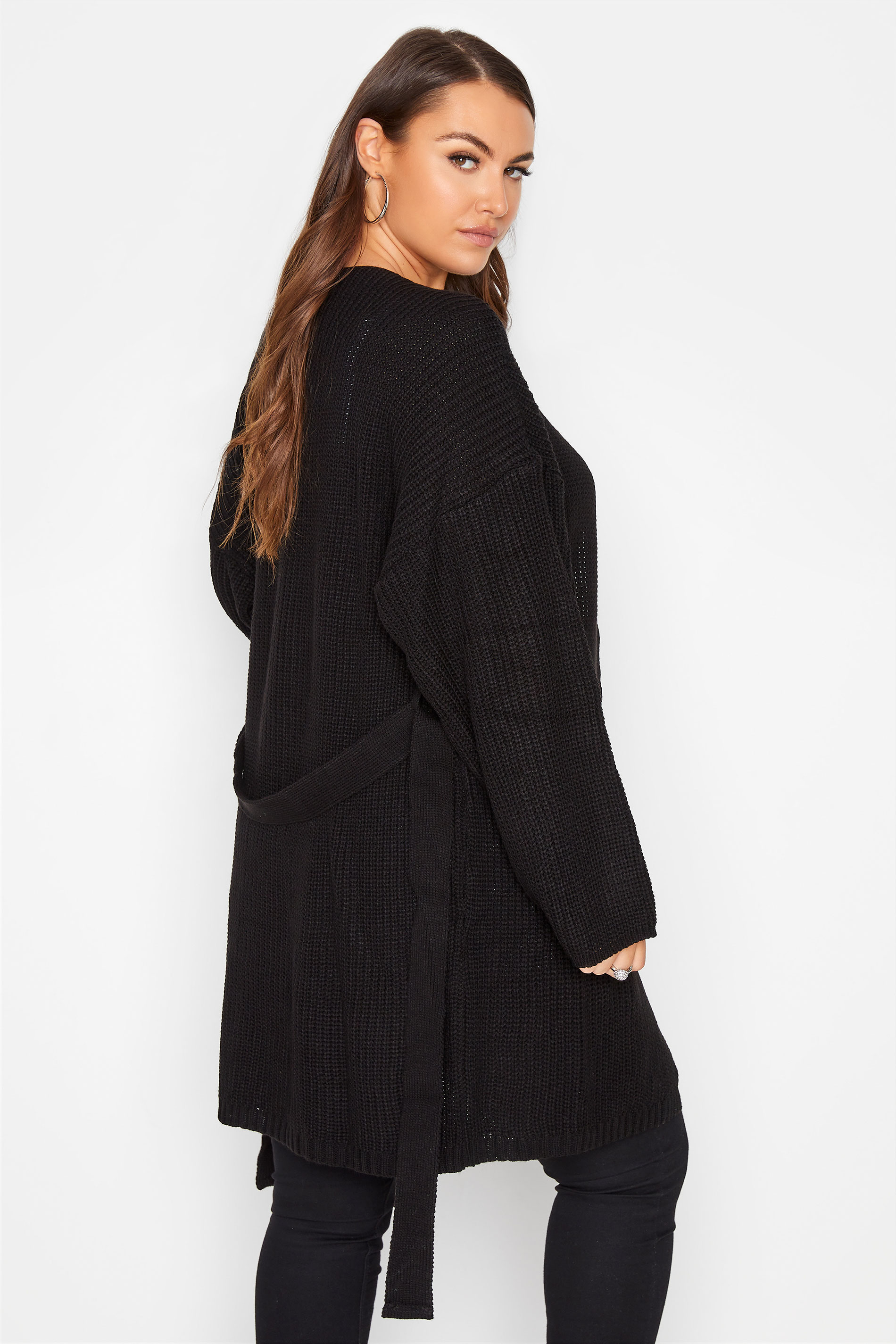 Plus Size Black Wide Sleeve Belted 