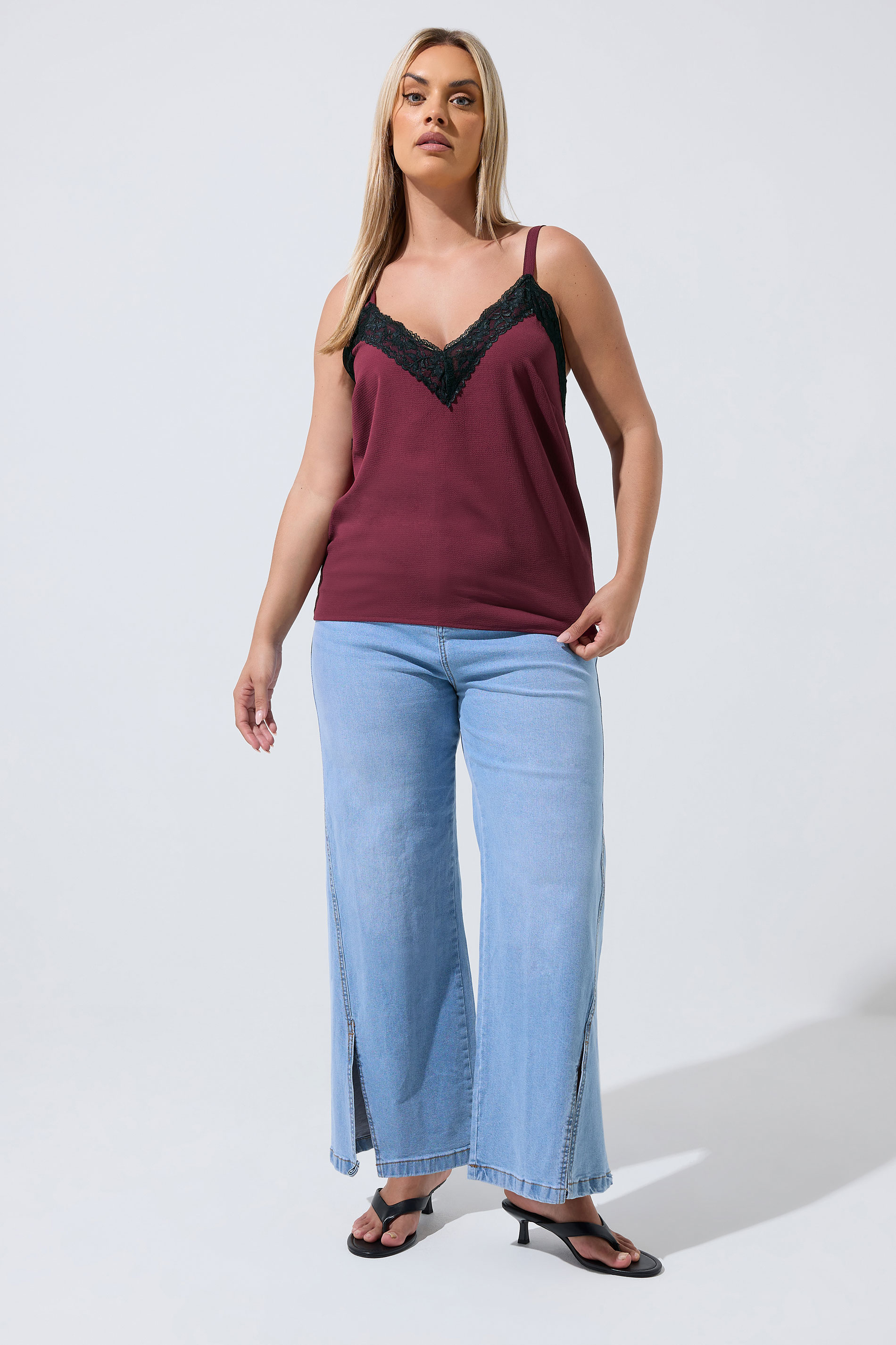 LIMITED COLLECTION Plus Size Burgundy Red Lace Vest Top | Yours Clothing 1