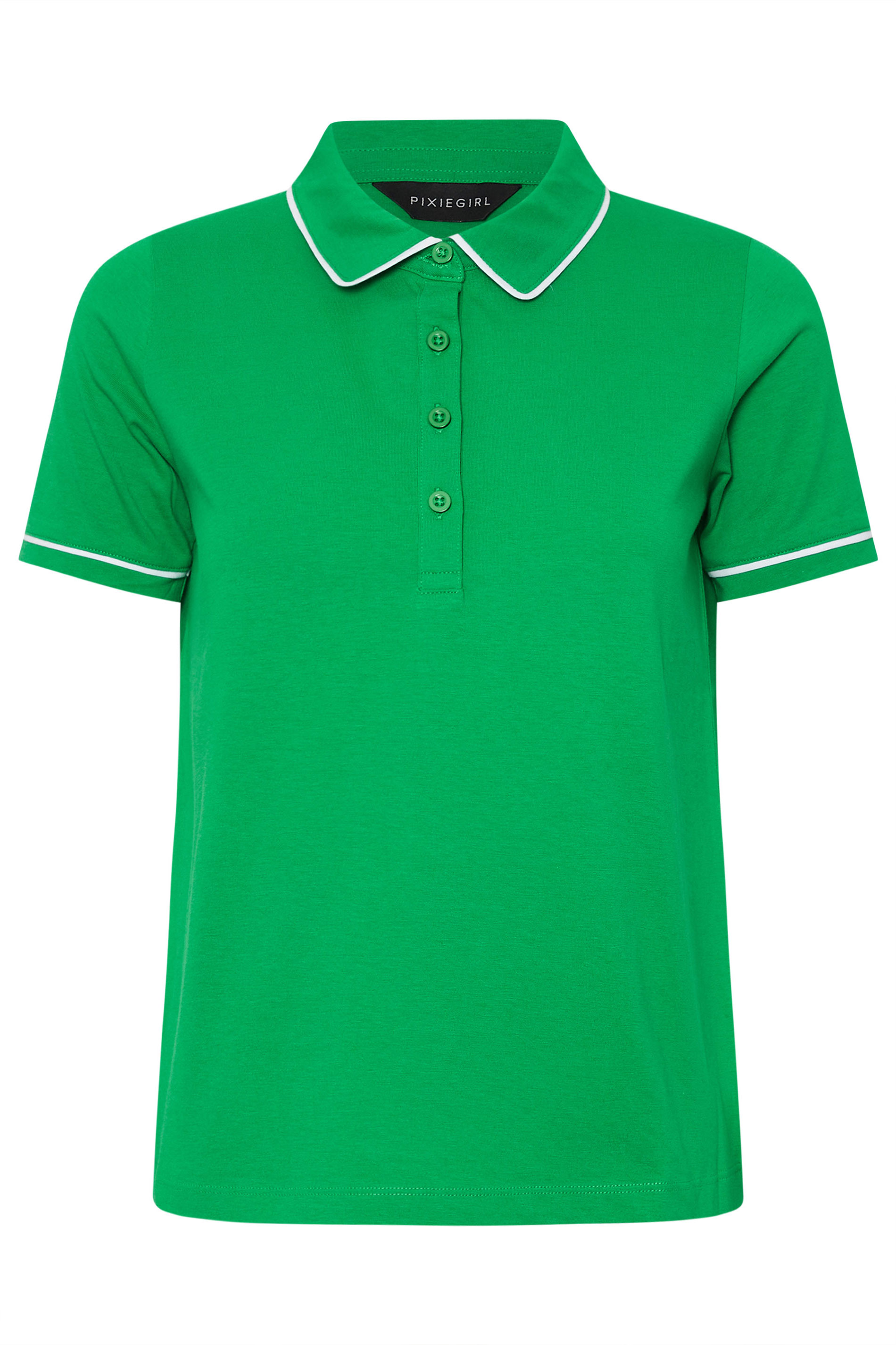 PixieGirl Petite Women's Green Contrast Trim Cotton Polo Shirt | PixieGirl 5