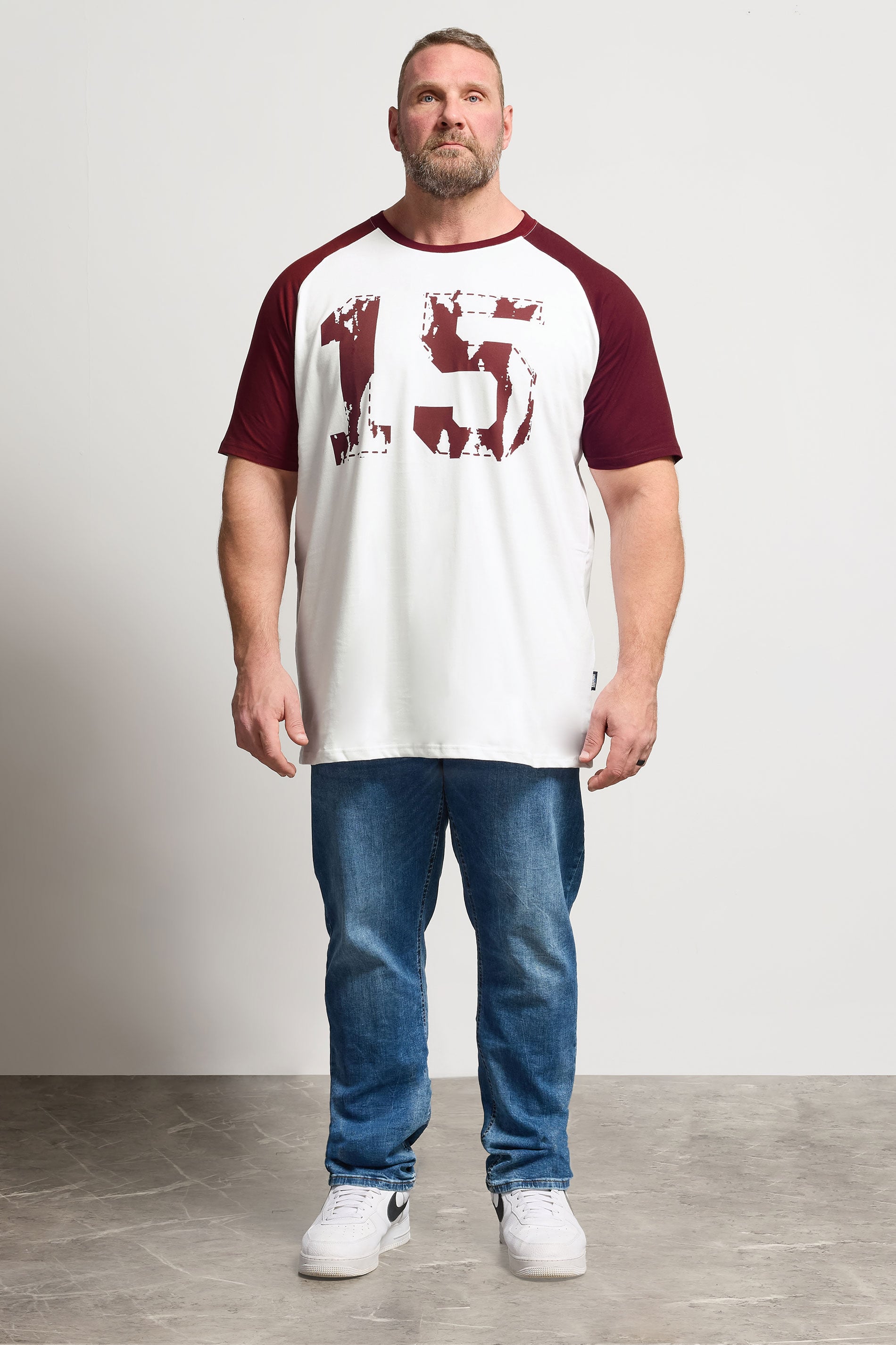 BadRhino Big & Tall Red & White Extra Long Raglan Football T-Shirt | BadRhino 1
