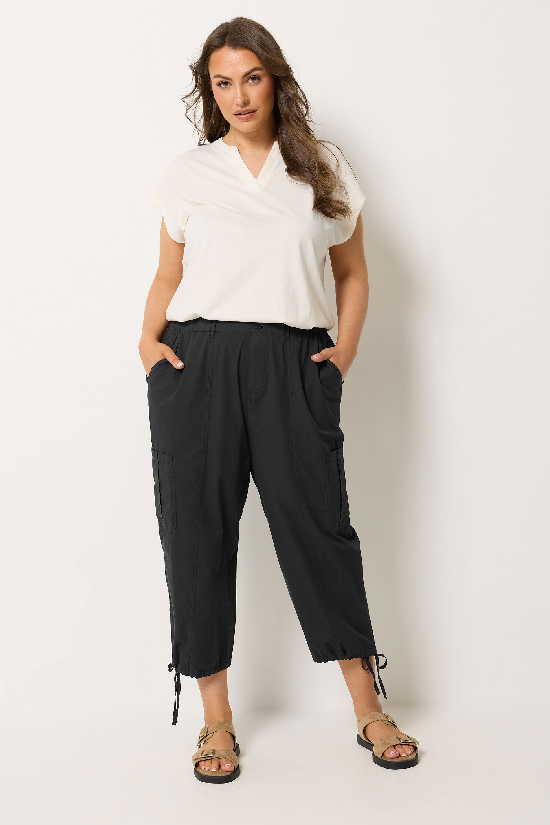 YOURS Plus Size Black Crop Cargo Trousers | Yours Clothing 3