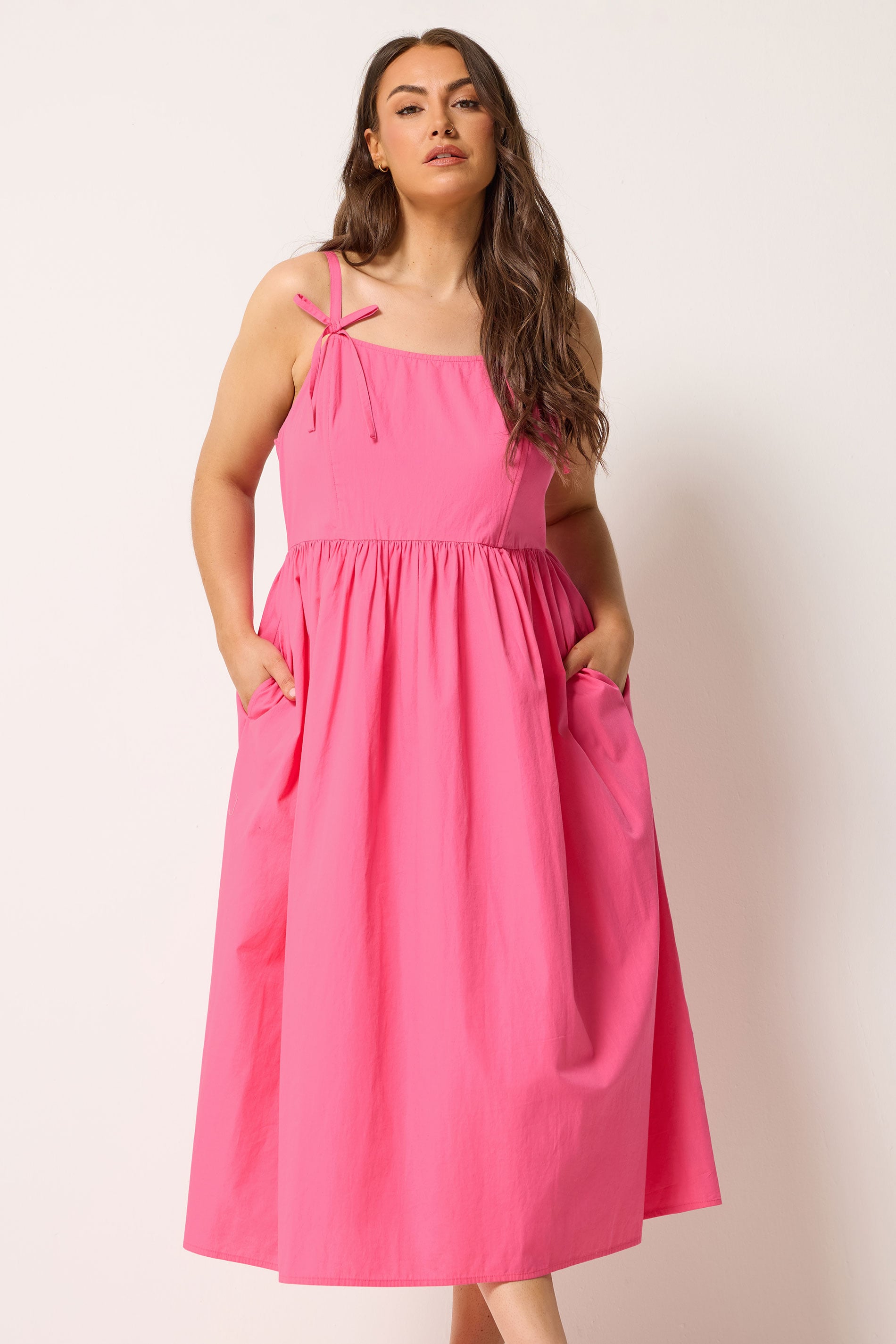 YOURS Plus Size Pink Poplin Midi Dress | Yours Clothing 1