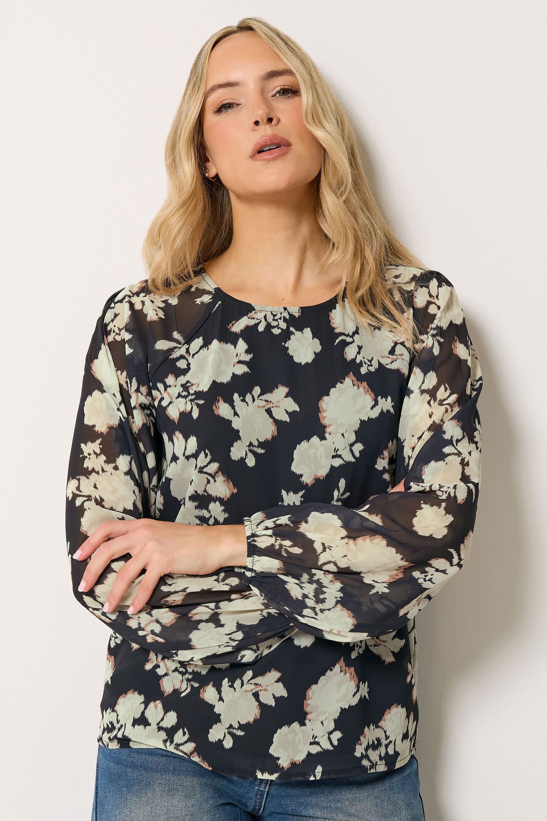 LTS Tall Women's Black Floral Long Sleeve Blouse | Long Tall Sally 3