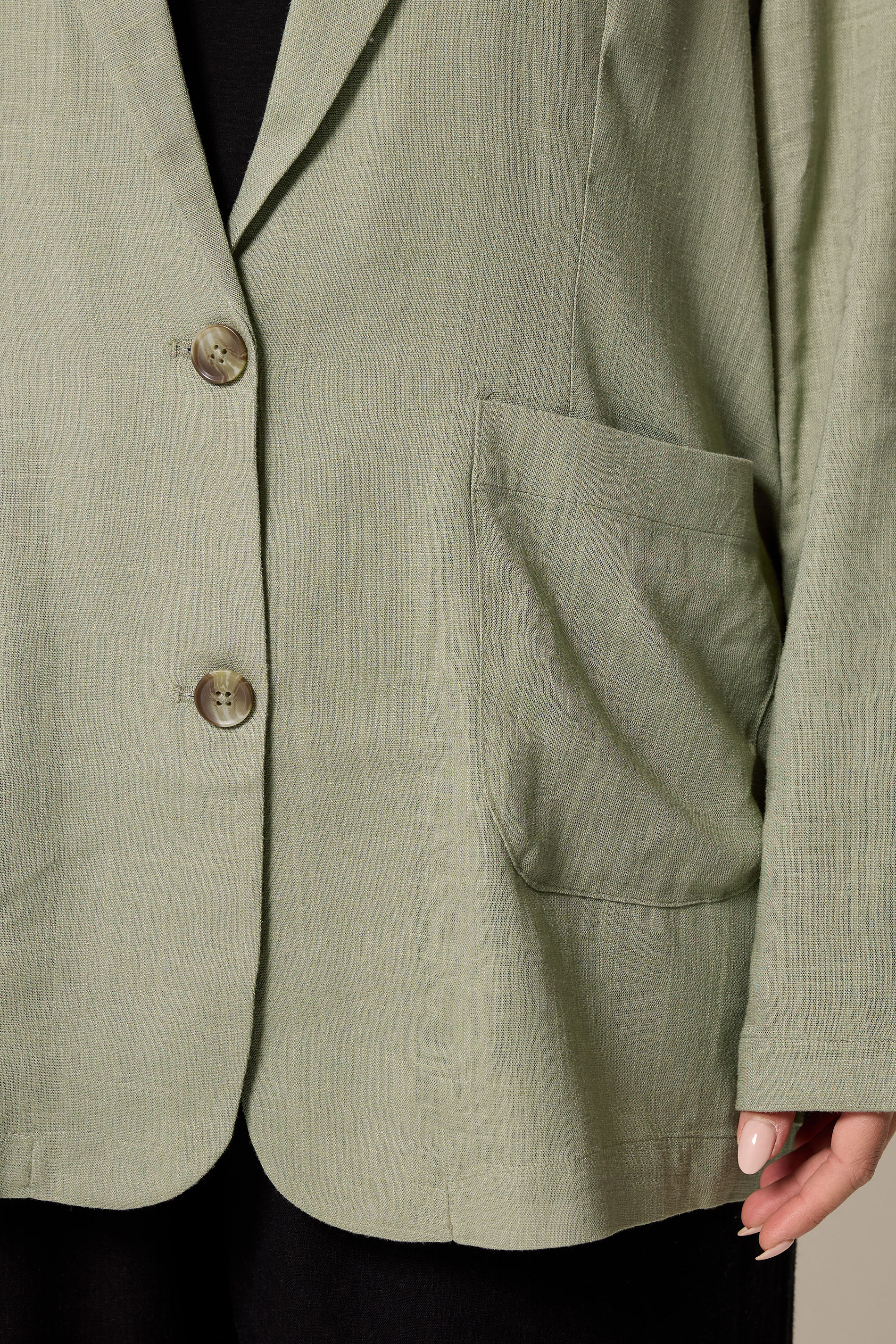 YOURS Plus Size Khaki Green Relaxed Linen Blazer | Yours Clothing 4