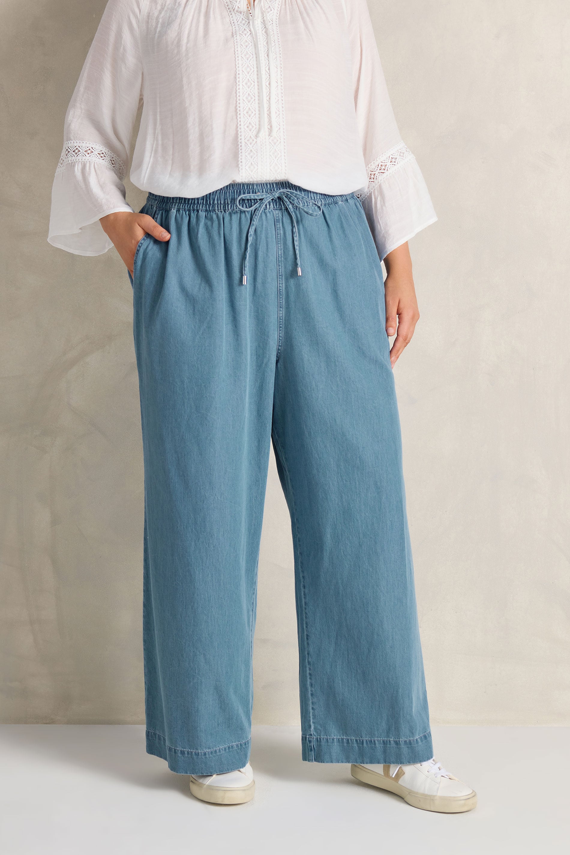 EVANS Plus Size Midwash Blue Wide Leg Denim Trousers | Evans 1