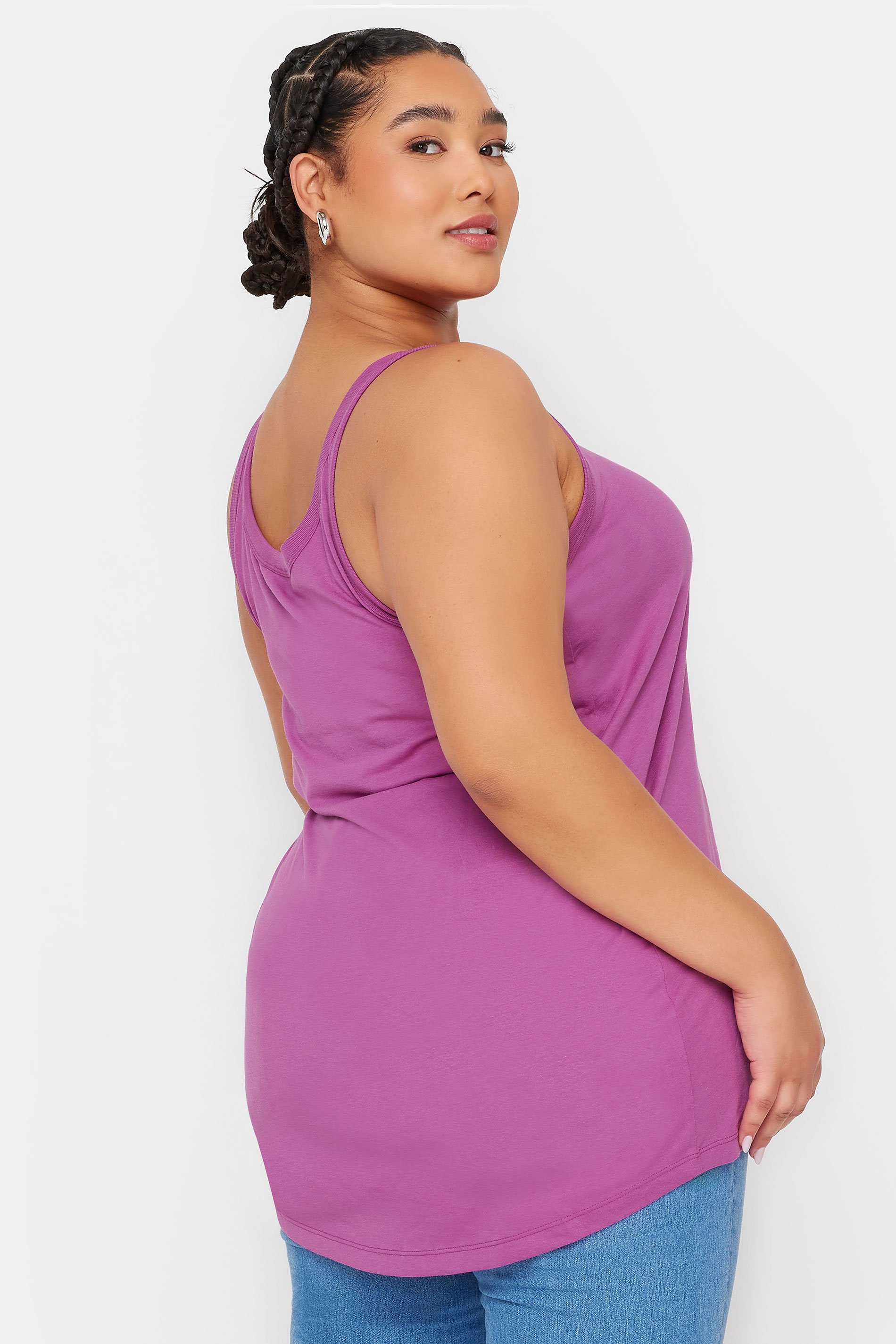 YOURS Plus Size Purple Cotton Blend Vest Top | Yours Clothing 3