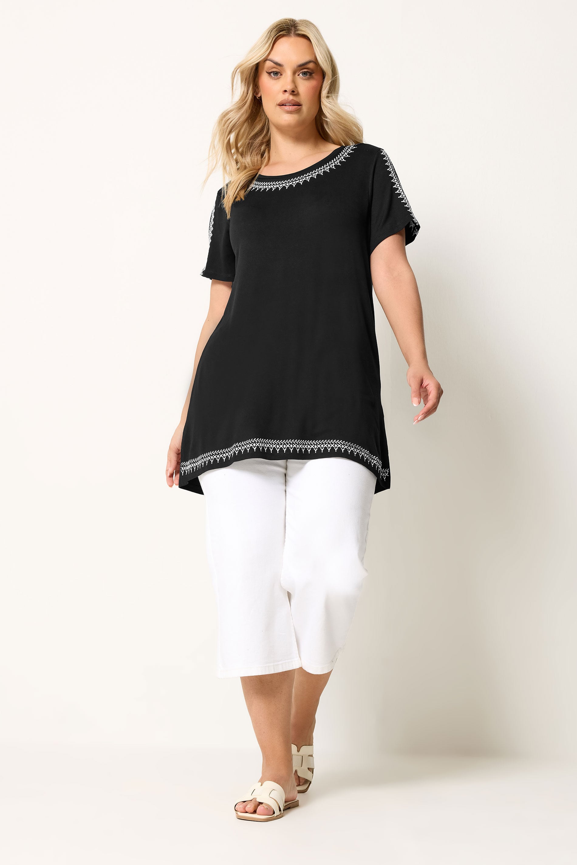 YOURS Plus Size Black Embroidered T-Shirt | Yours Clothing 1