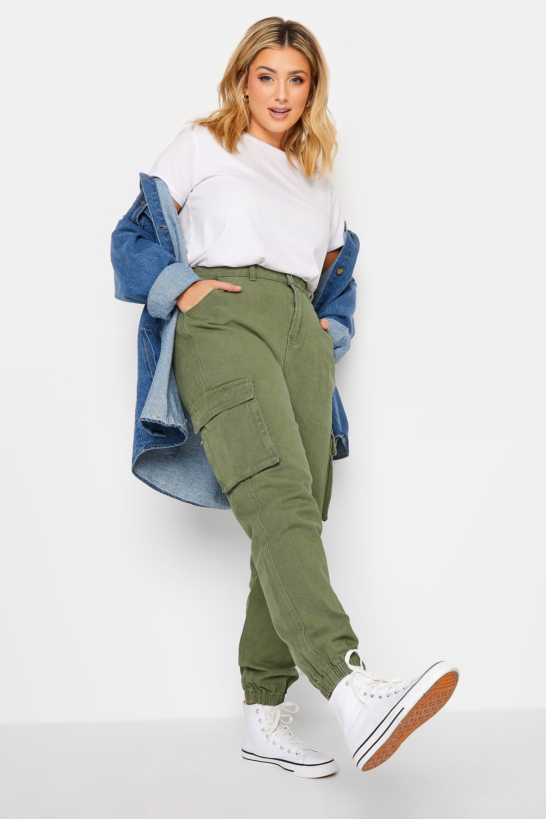 Plus Size Khaki Green Cargo Pocket Jeans | Yours Clothing  2