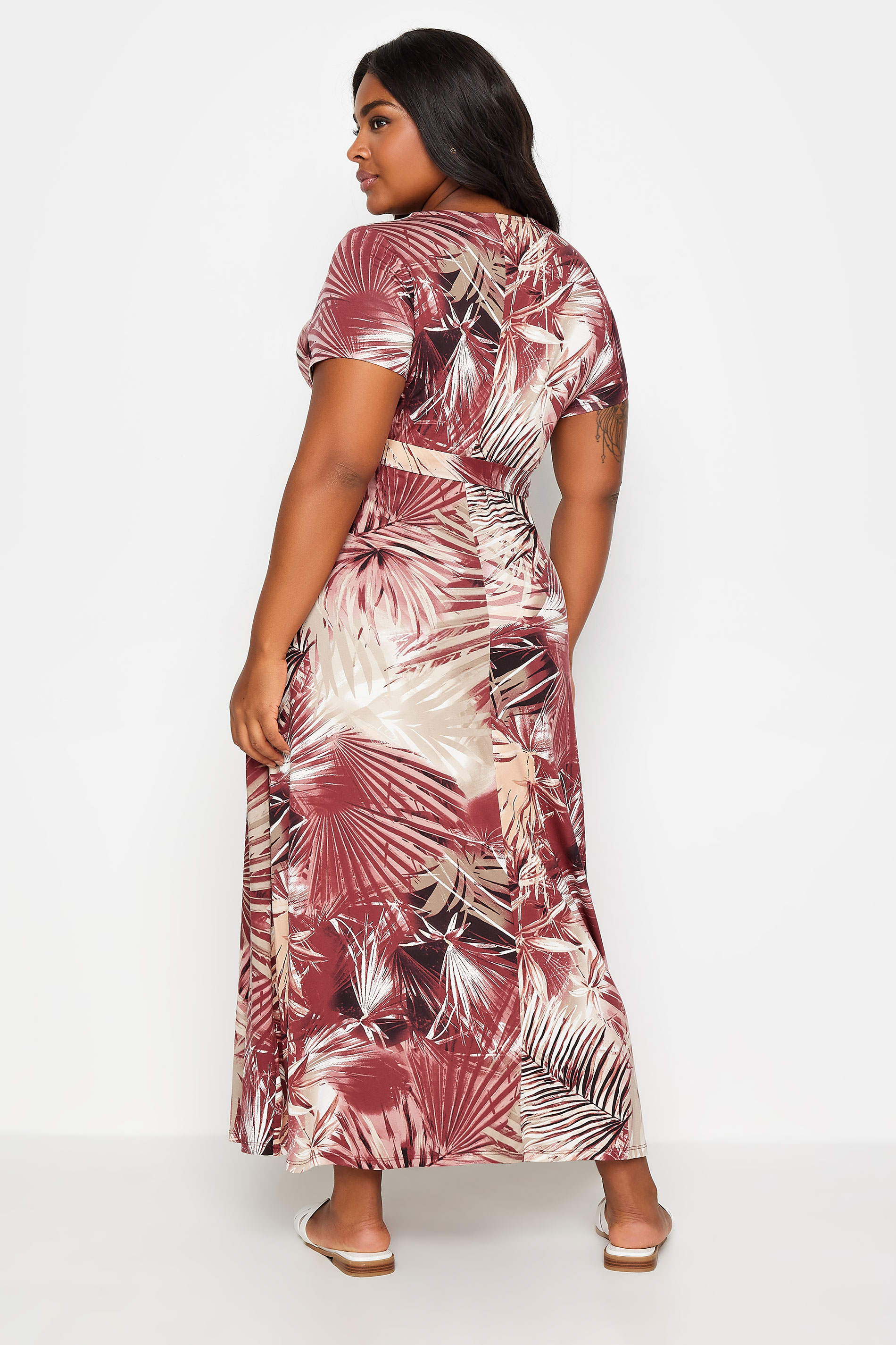 YOURS Plus Size Red Tropical Leaf Print Maxi Dress | Yours Clothing 3
