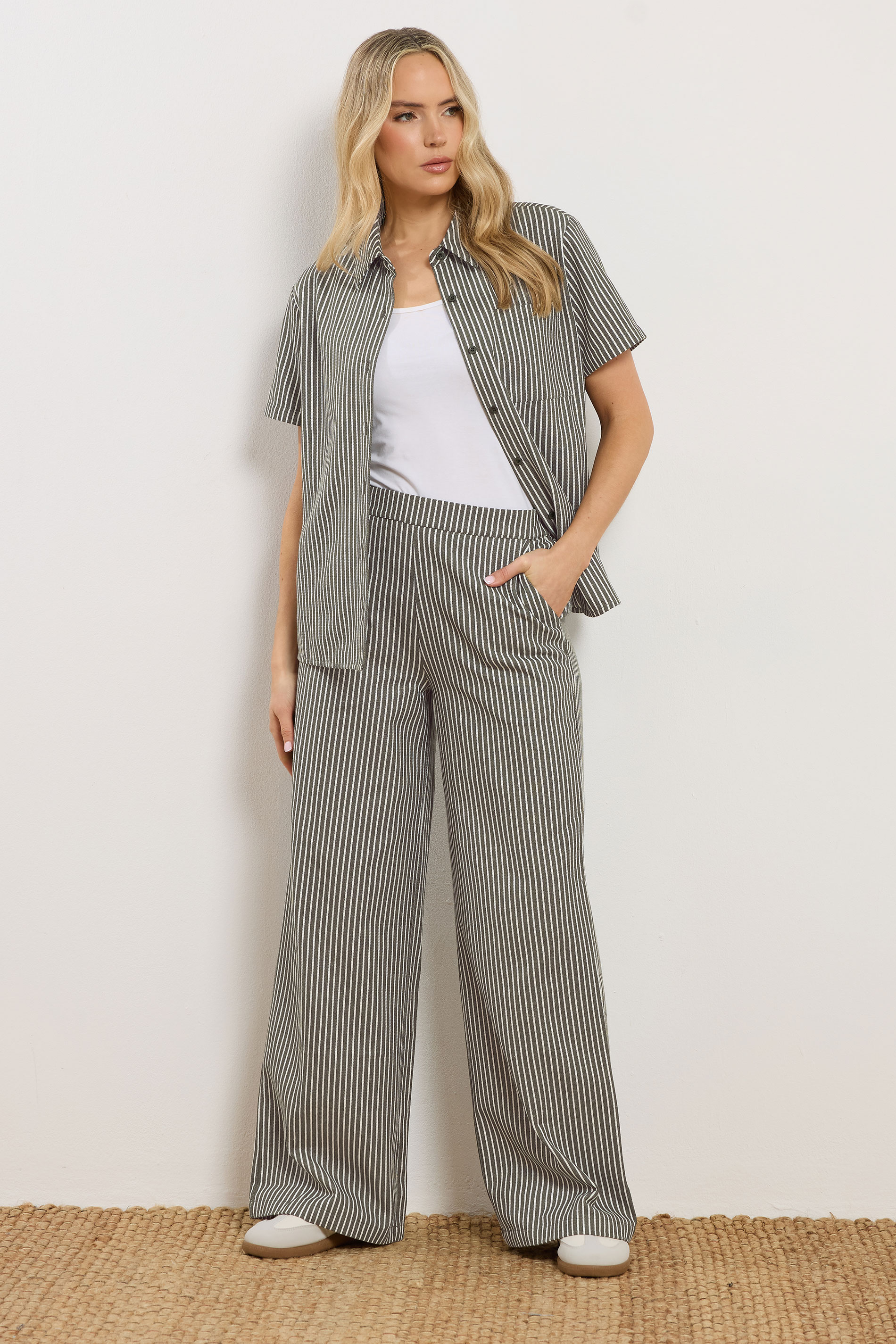 LTS Tall Women's Olive Green Stripe Button Cotton Shirt | Long Tall Sally 5