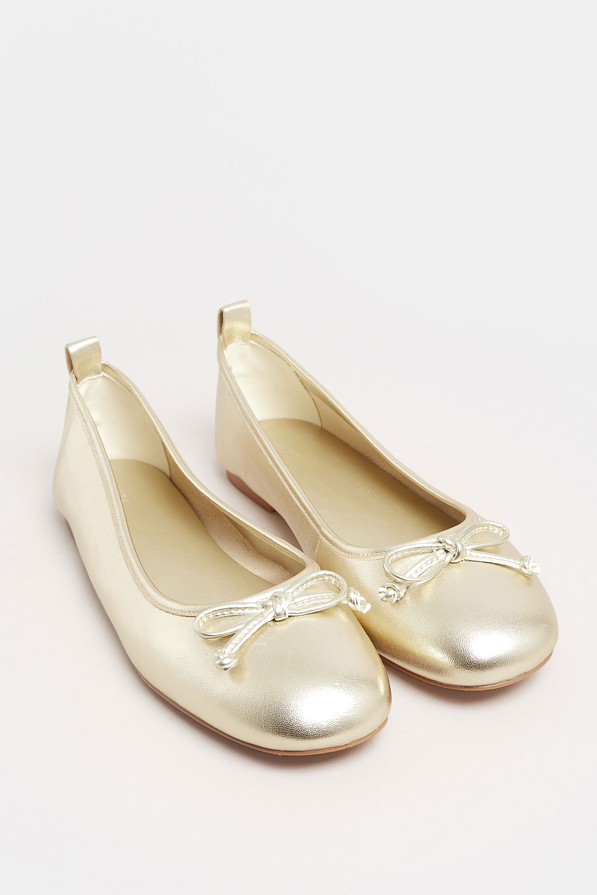 LTS Gold Leather Ballerina Pumps In Standard Fit | Long Tall Sally  2