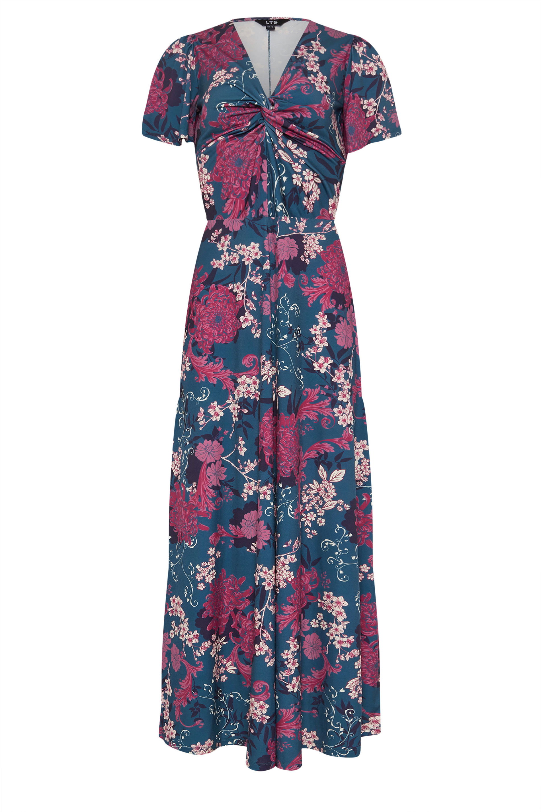 LTS Tall Women's Teal Blue Floral Twist Front Maxi Dress | Long Tall Sally 5