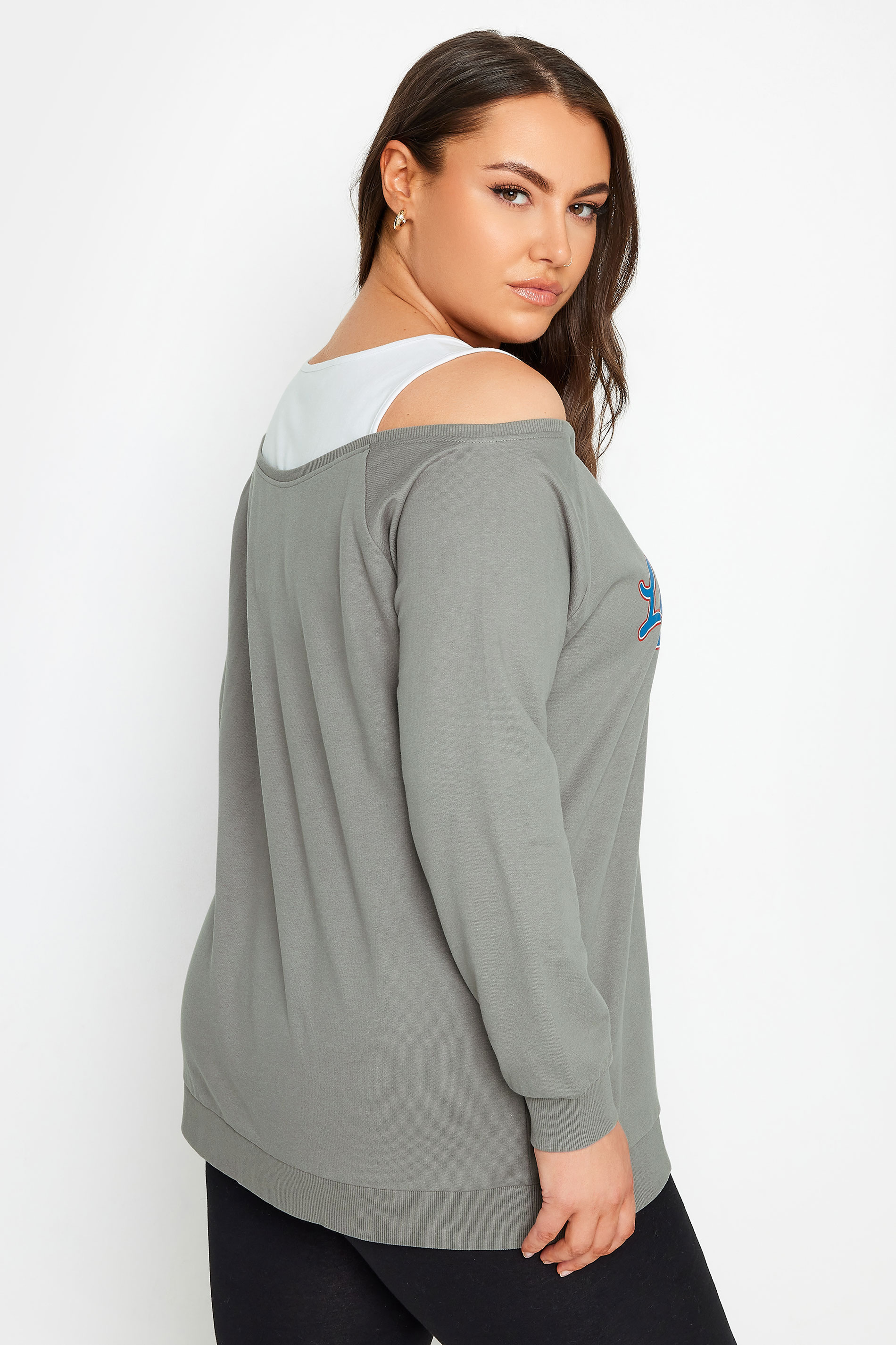 YOURS Plus Size Grey 'Los Angeles'  Print Bardot Top | Yours Clothing 3