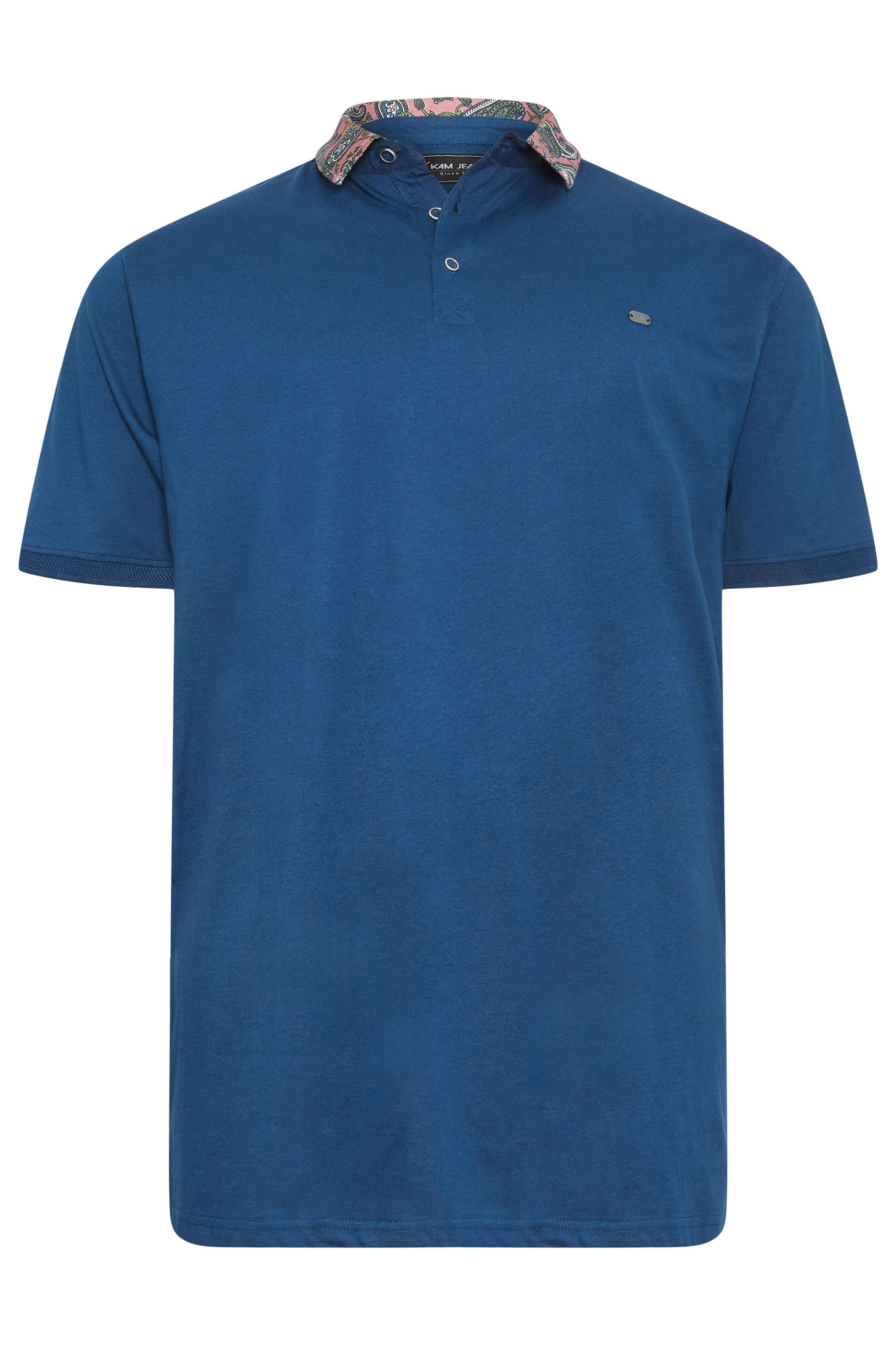 KAM Big & Tall Blue Jersey Floral Collar Polo Shirt | BadRhino 2