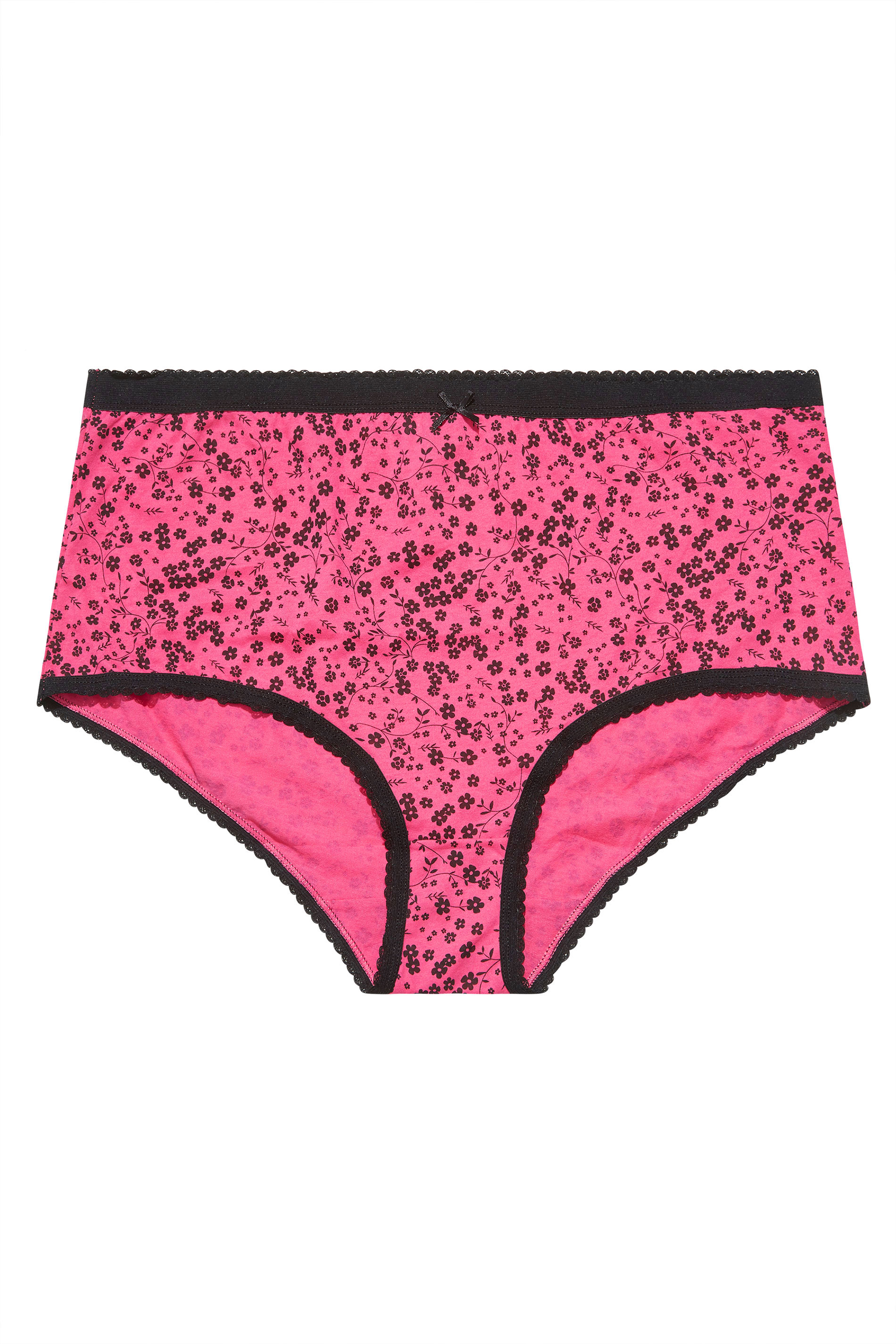 Plus Size 5 PACK Pink & Black Floral Print High Waisted Full Briefs | Yours Clothing  3