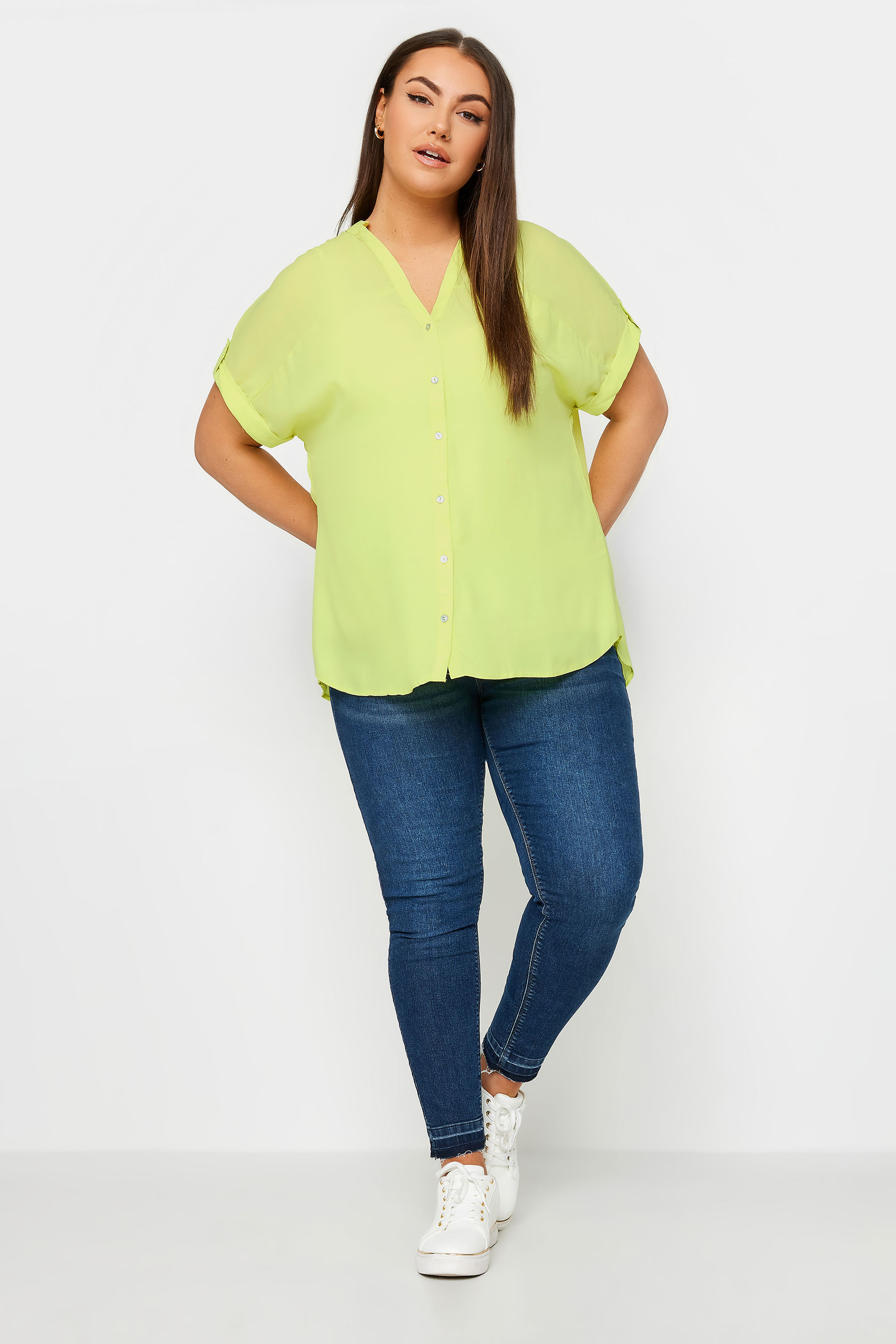 YOURS Plus Size Lime Green Button Through Shirt | Yours Clothing 2