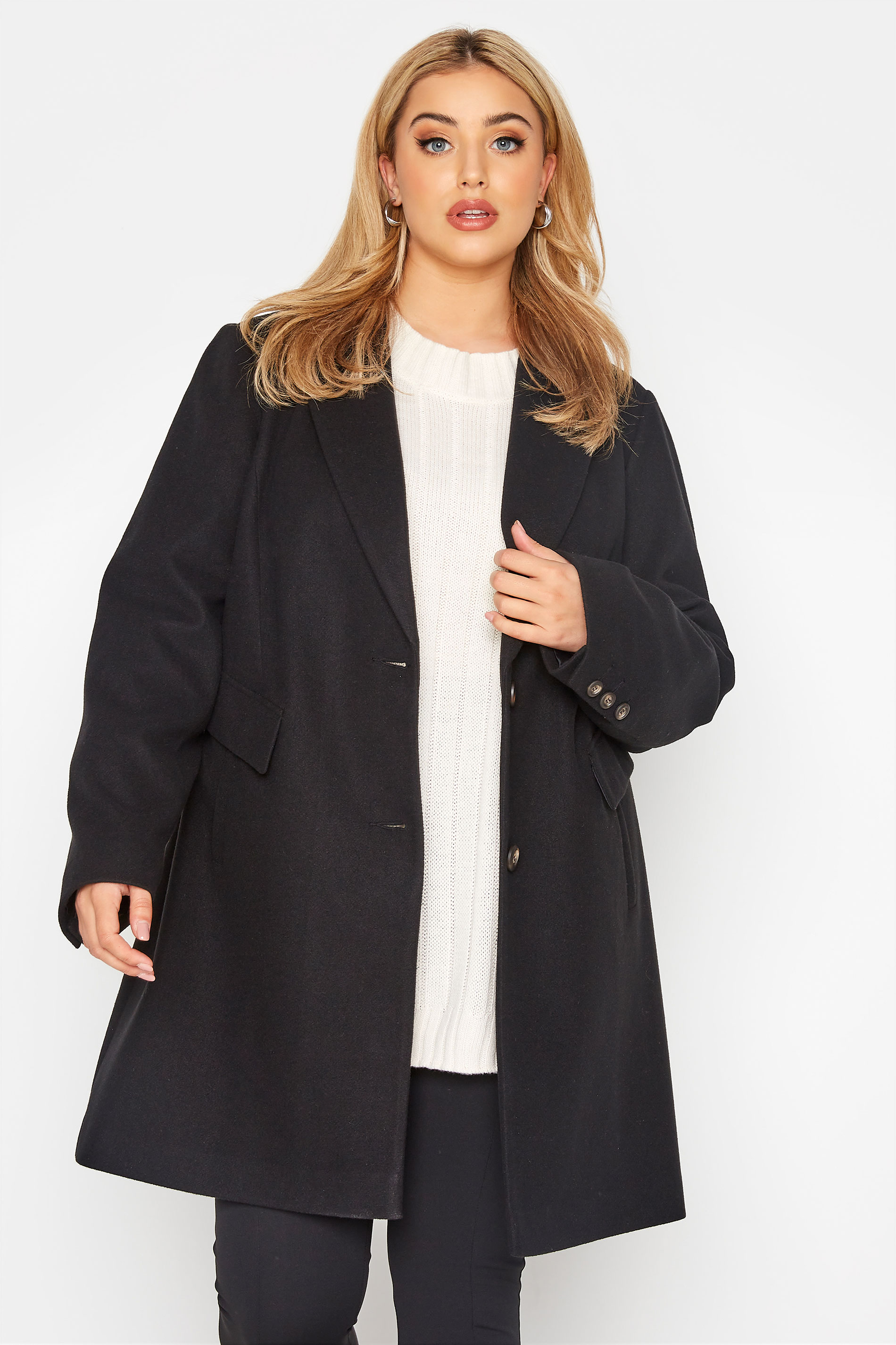 Plus Size Black Longline Midi City Coat | Yours Clothing 1