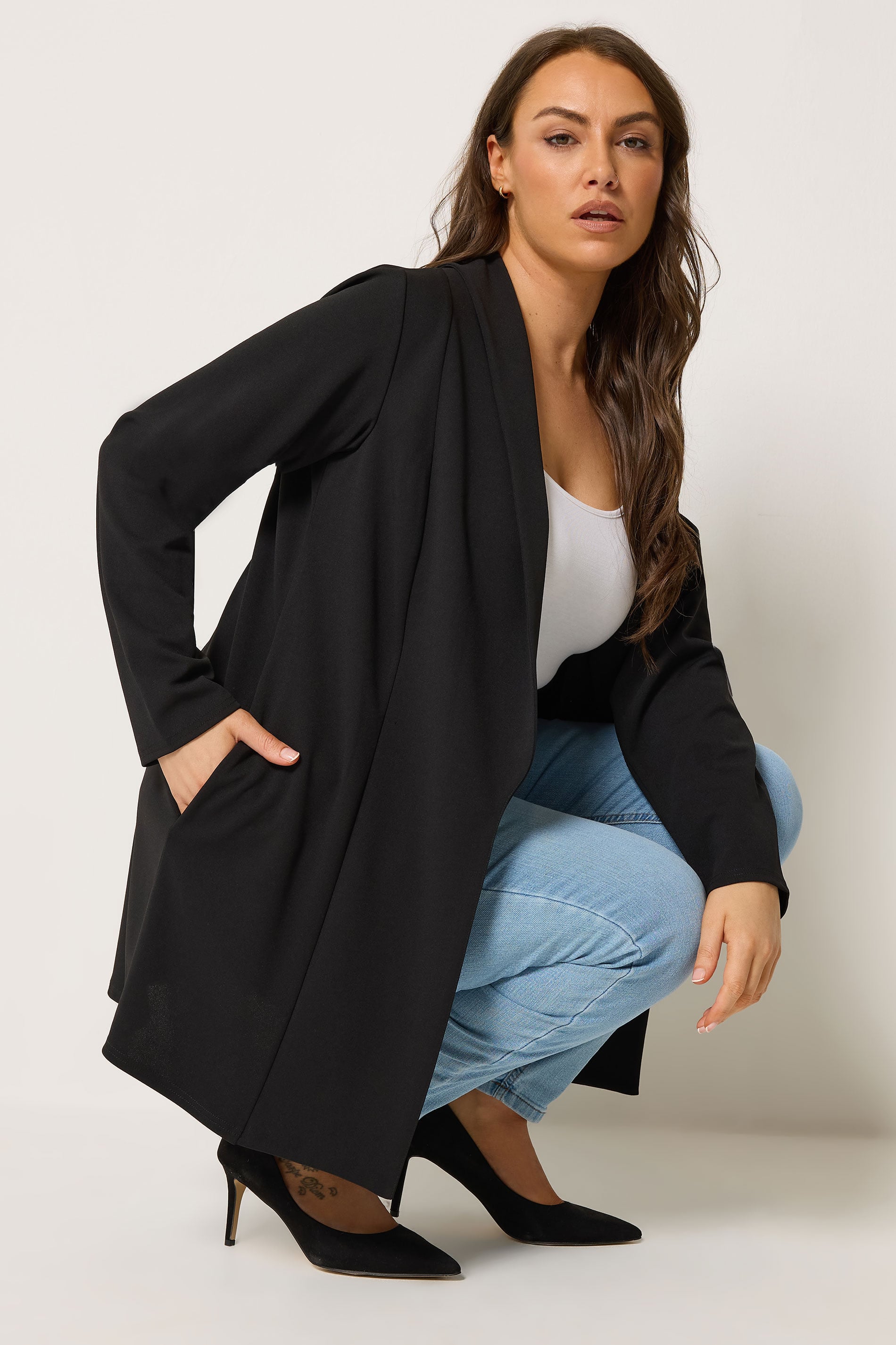 YOURS Plus Size Black Shawl Collar Scuba Blazer | Yours Clothing 5