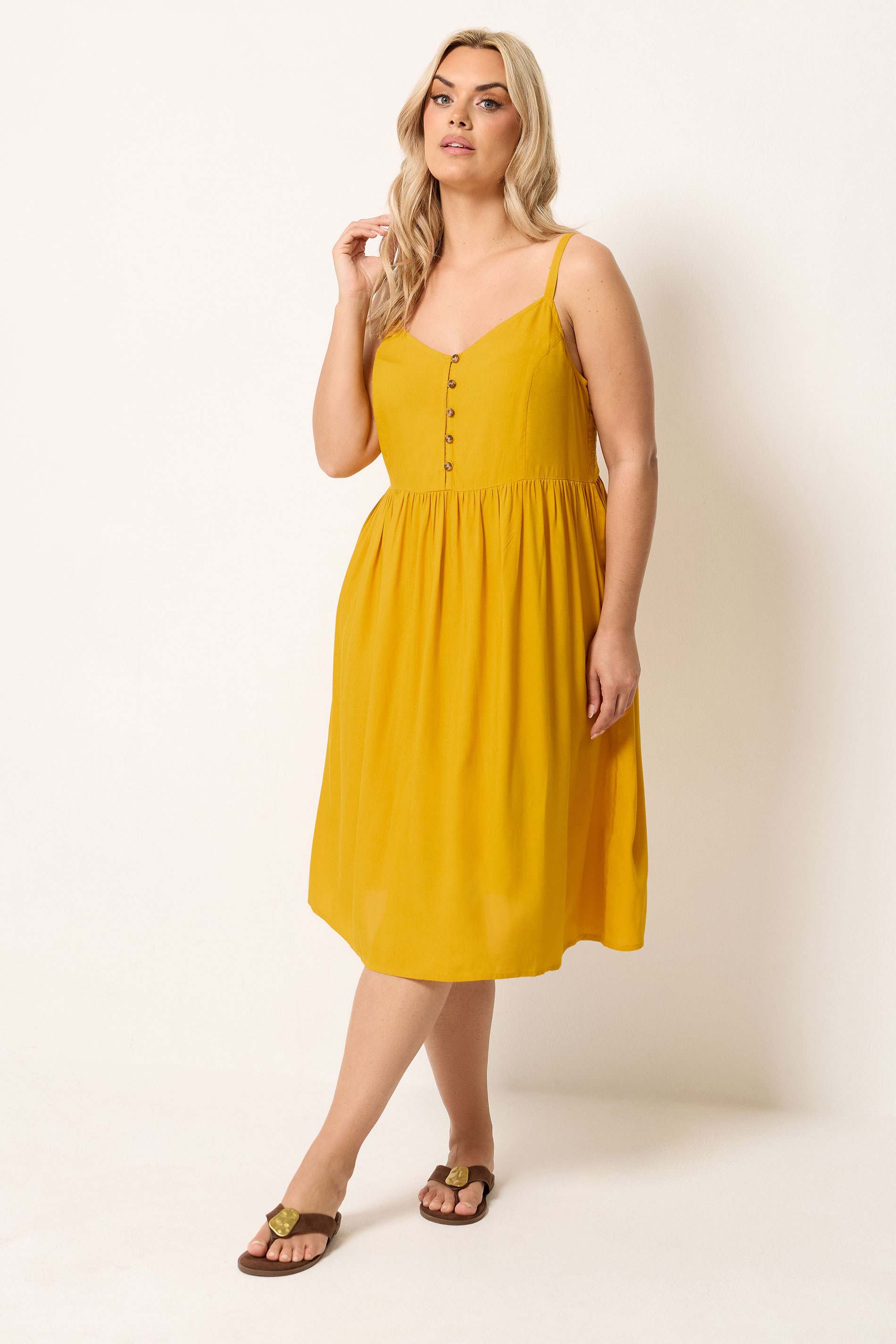 YOURS Plus Size Yellow Strappy Midi Sundress | Yours Clothing 1