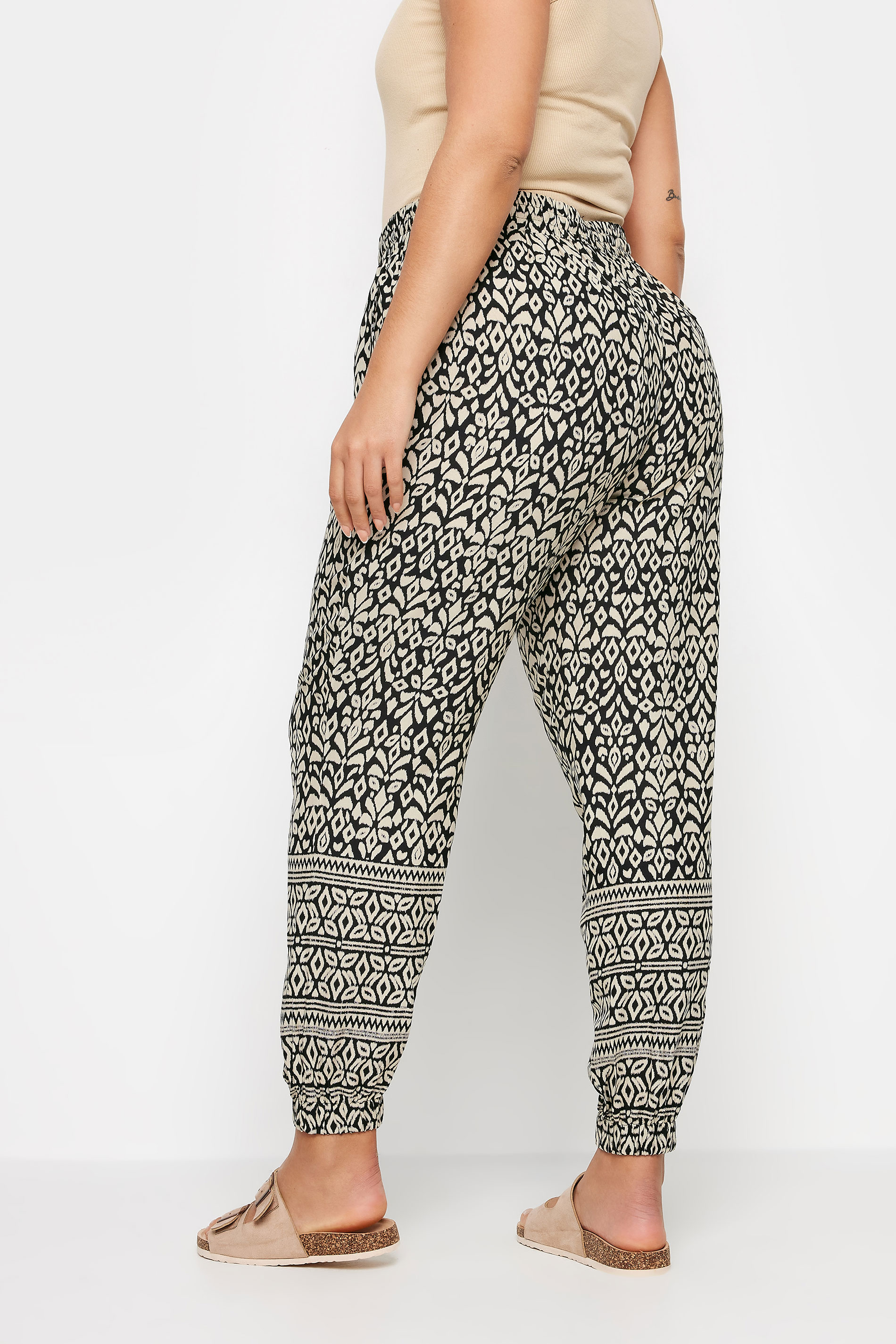 YOURS Plus Size Black Ikat Print Joggers | Yours Clothing 3