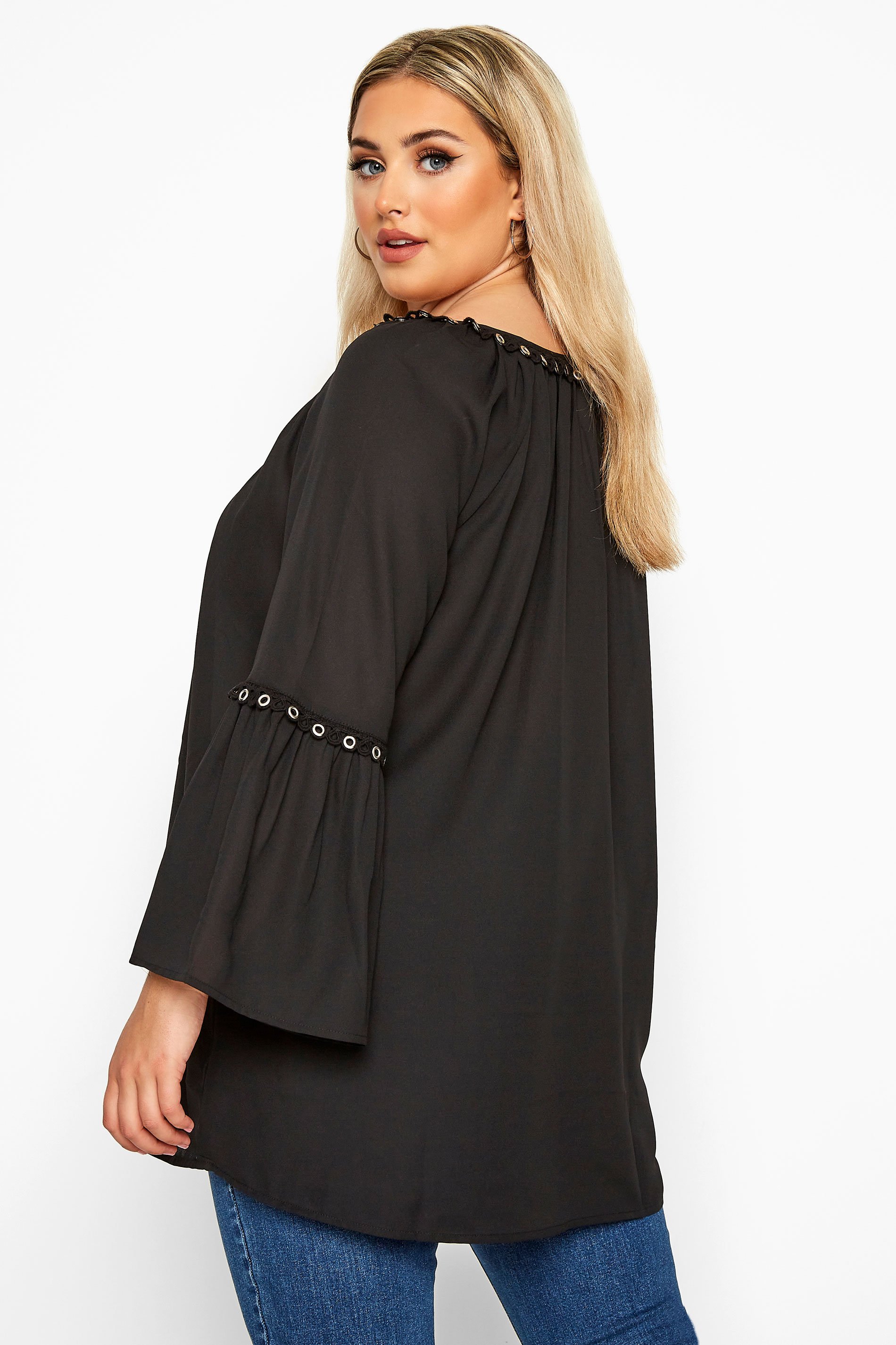 LIMITED COLLECTION Black Eyelet Flare Sleeve Top | Yours Clothing