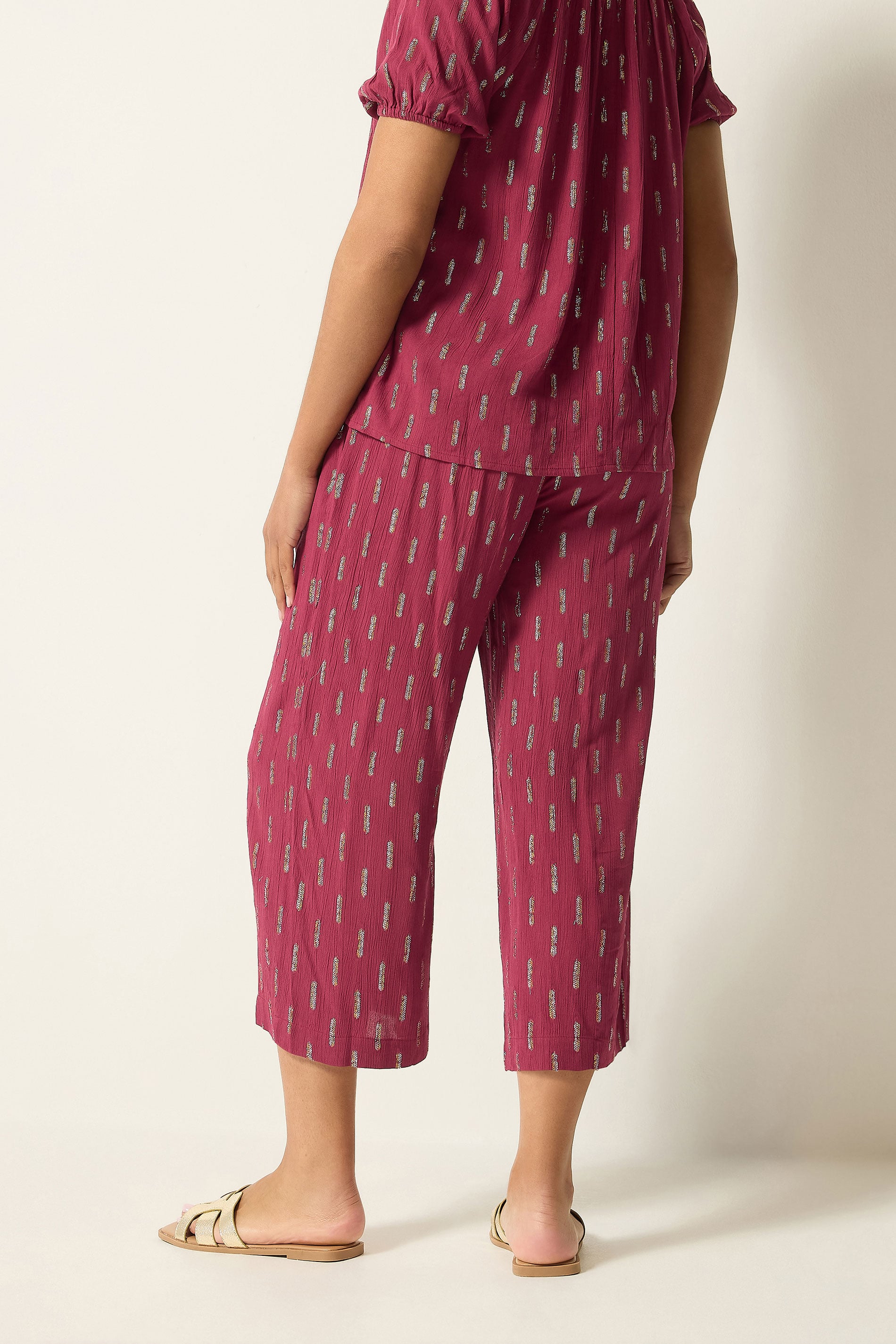 M&Co Berry Red Foil Cropped Trousers | M&Co 2