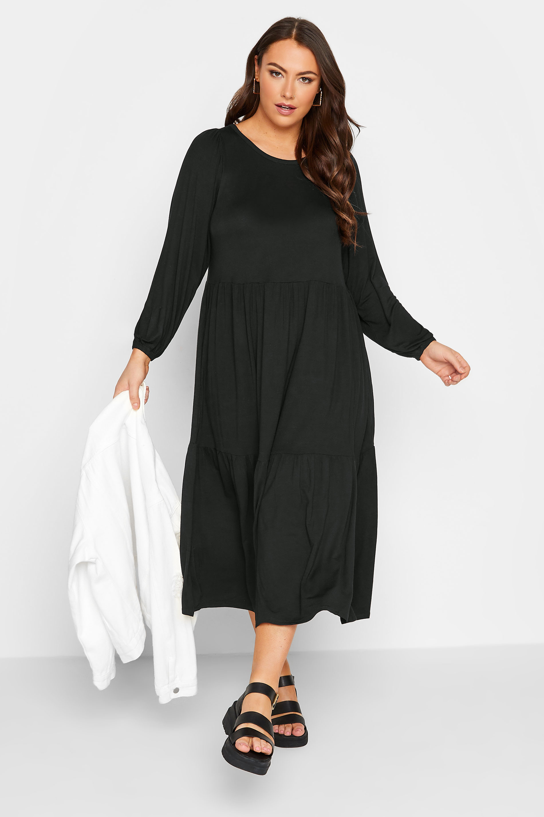 YOURS Plus Size Black Tiered Midaxi Dress | Yours Clothing 2