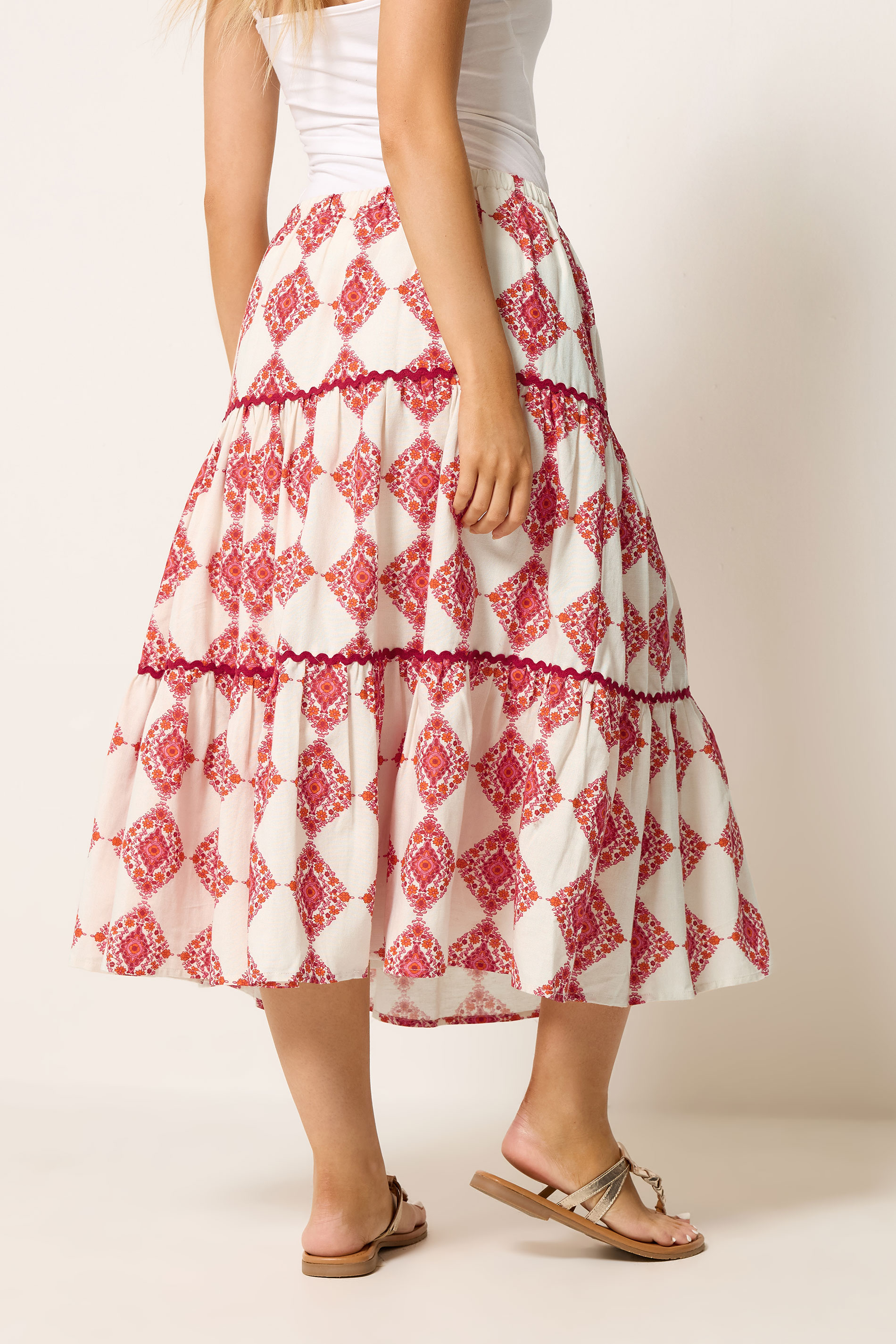 M&Co Ivory White Abstract Tile Print Maxi Skirt | M&Co 4