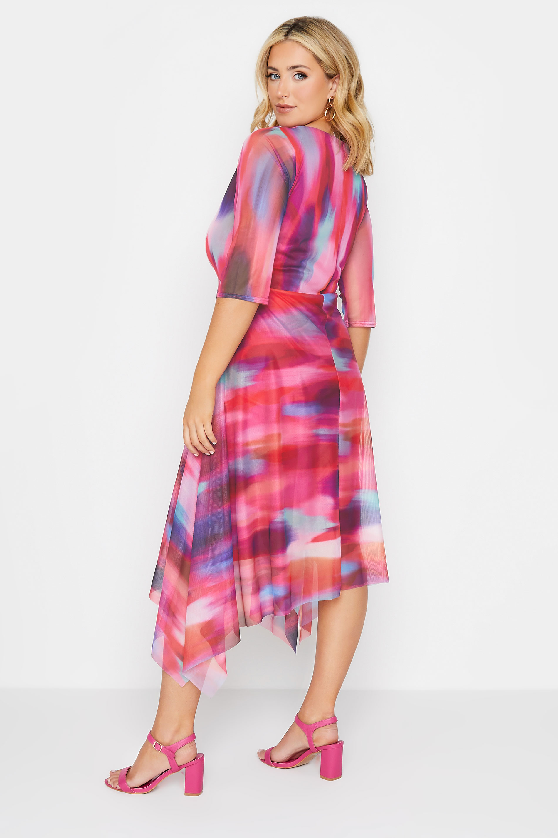 YOURS LONDON Plus Size Pink Abstract Print Mesh Wrap Dress | Yours Clothing 3
