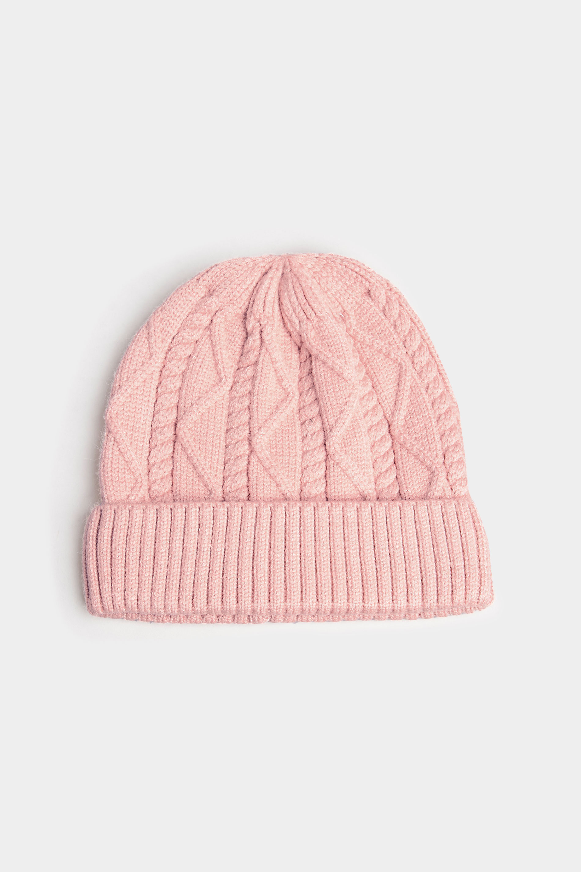 Plus Size Pink Cable Knitted Beanie Hat | Yours Clothing 1