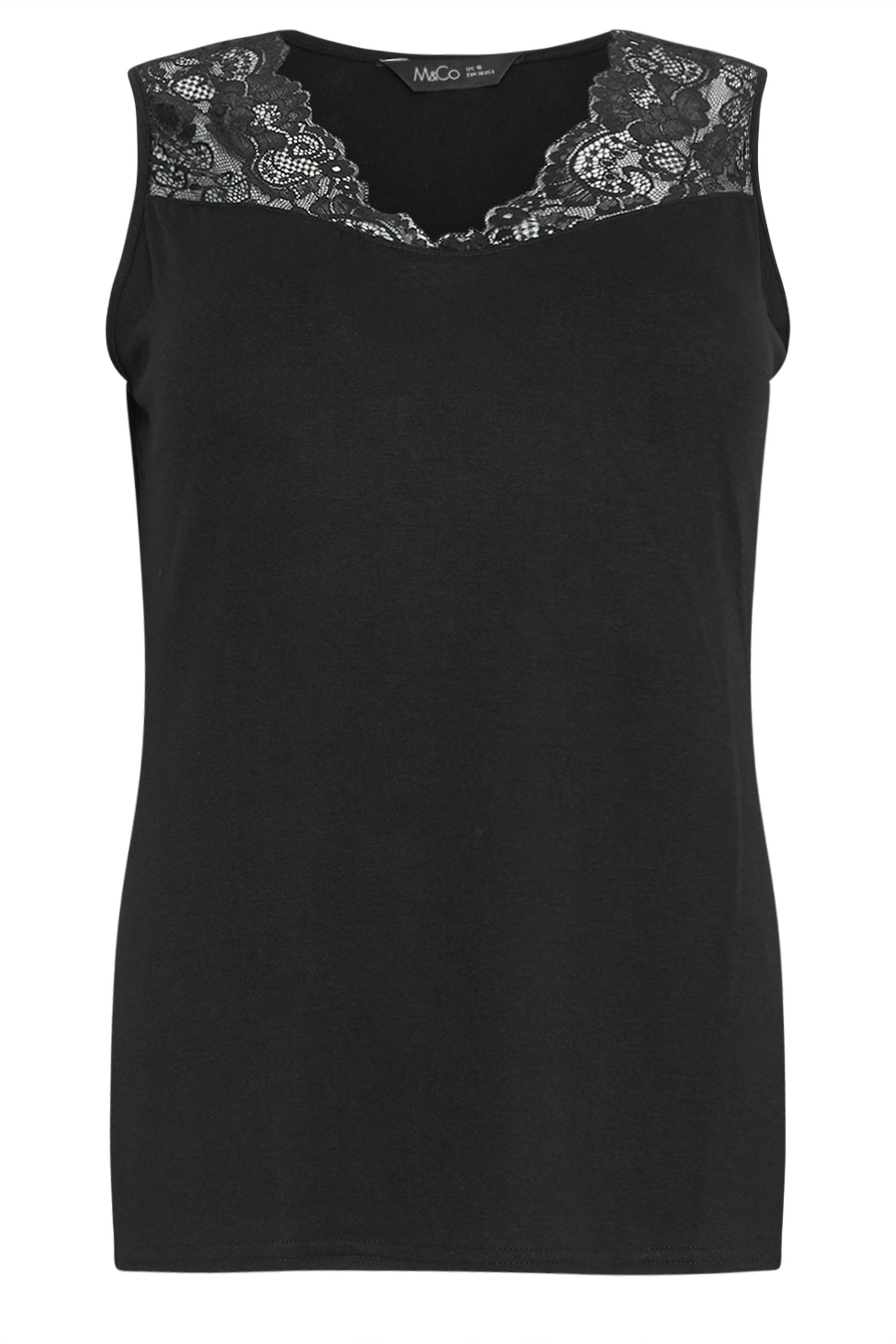 M&Co Black Sleeveless Lace Insert Vest Top | M&Co 5