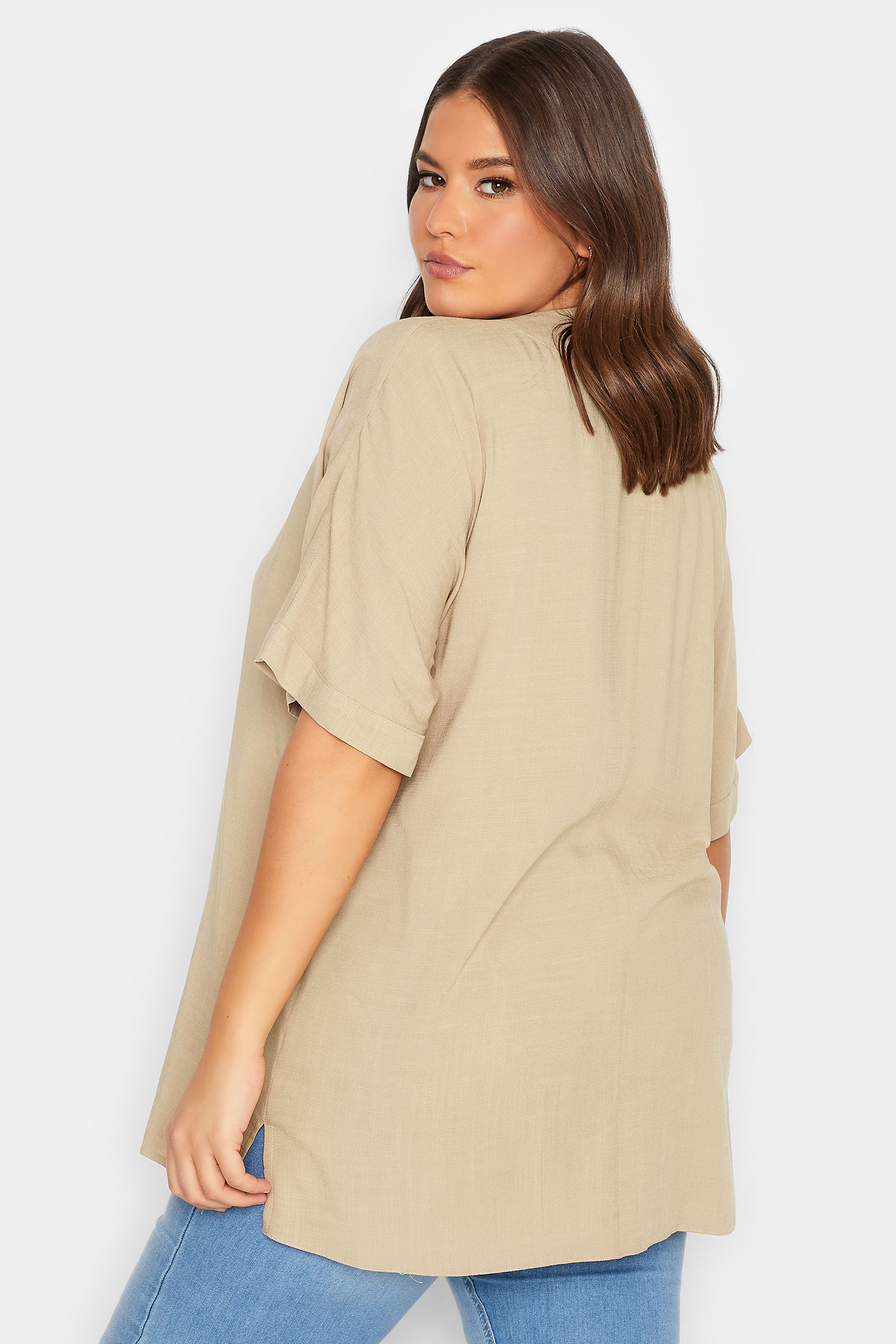 YOURS Curve Plus Size Beige Brown V-Neck Top | Yours Clothing  3