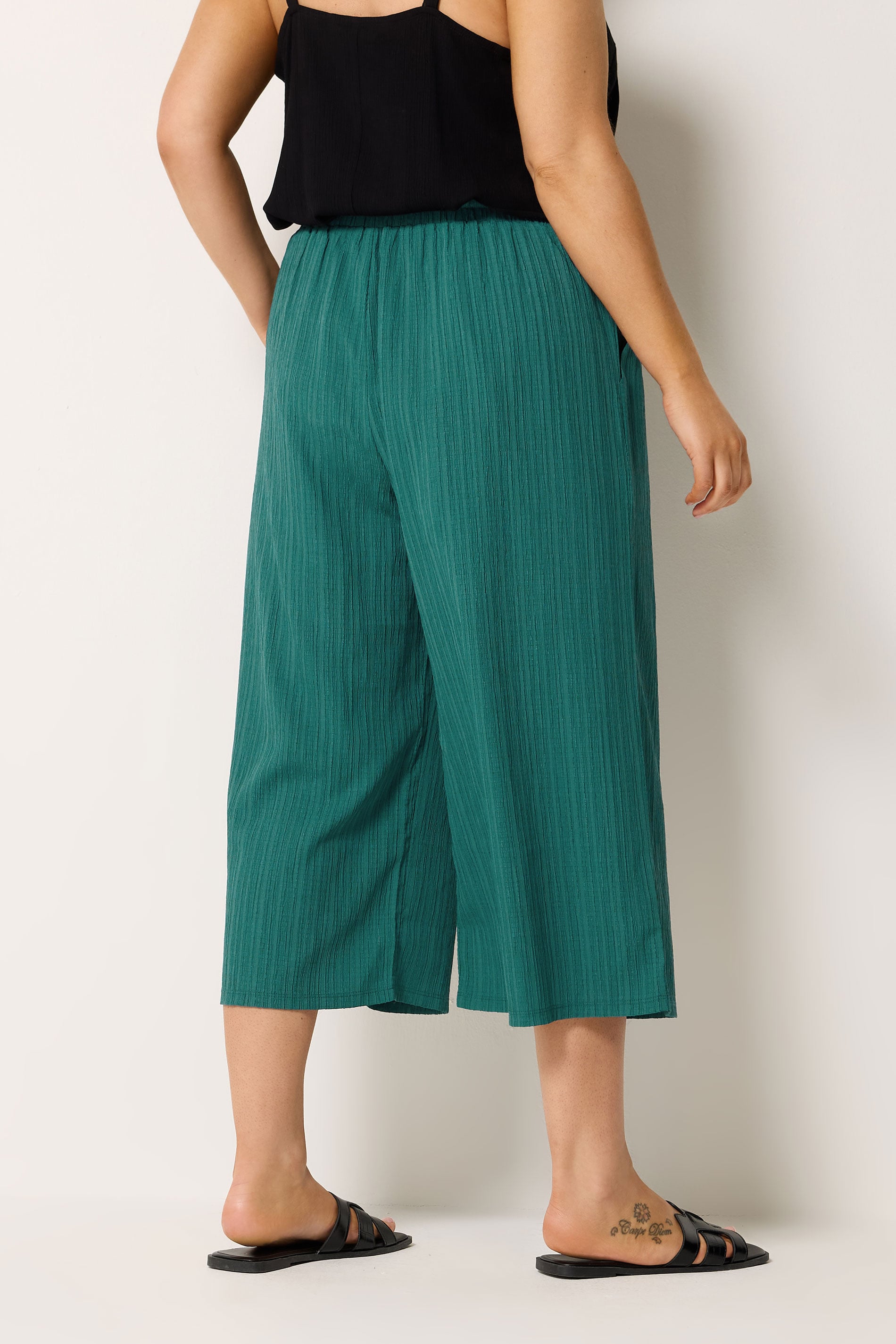 YOURS Plus Size Teal Textured Crop Trousers | Yours Clothing 2