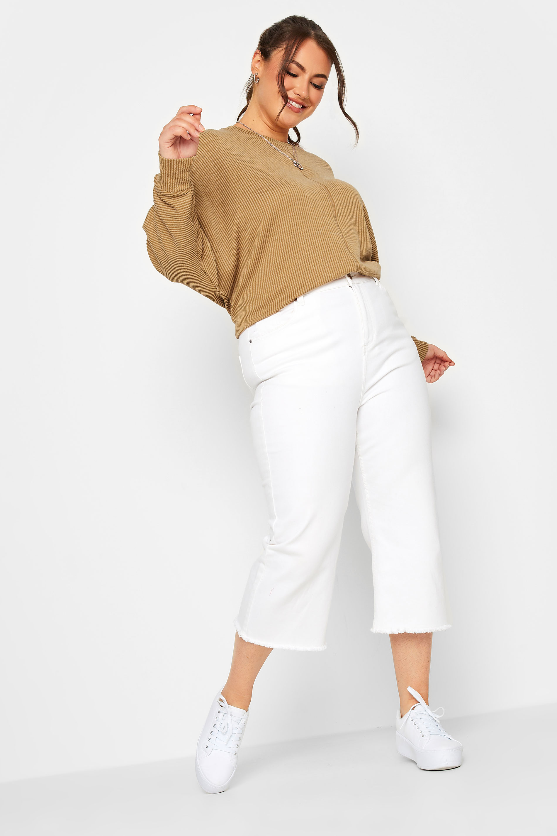 Plus Size Beige Brown Ribbed Soft Touch Top | Yours Clothing 2
