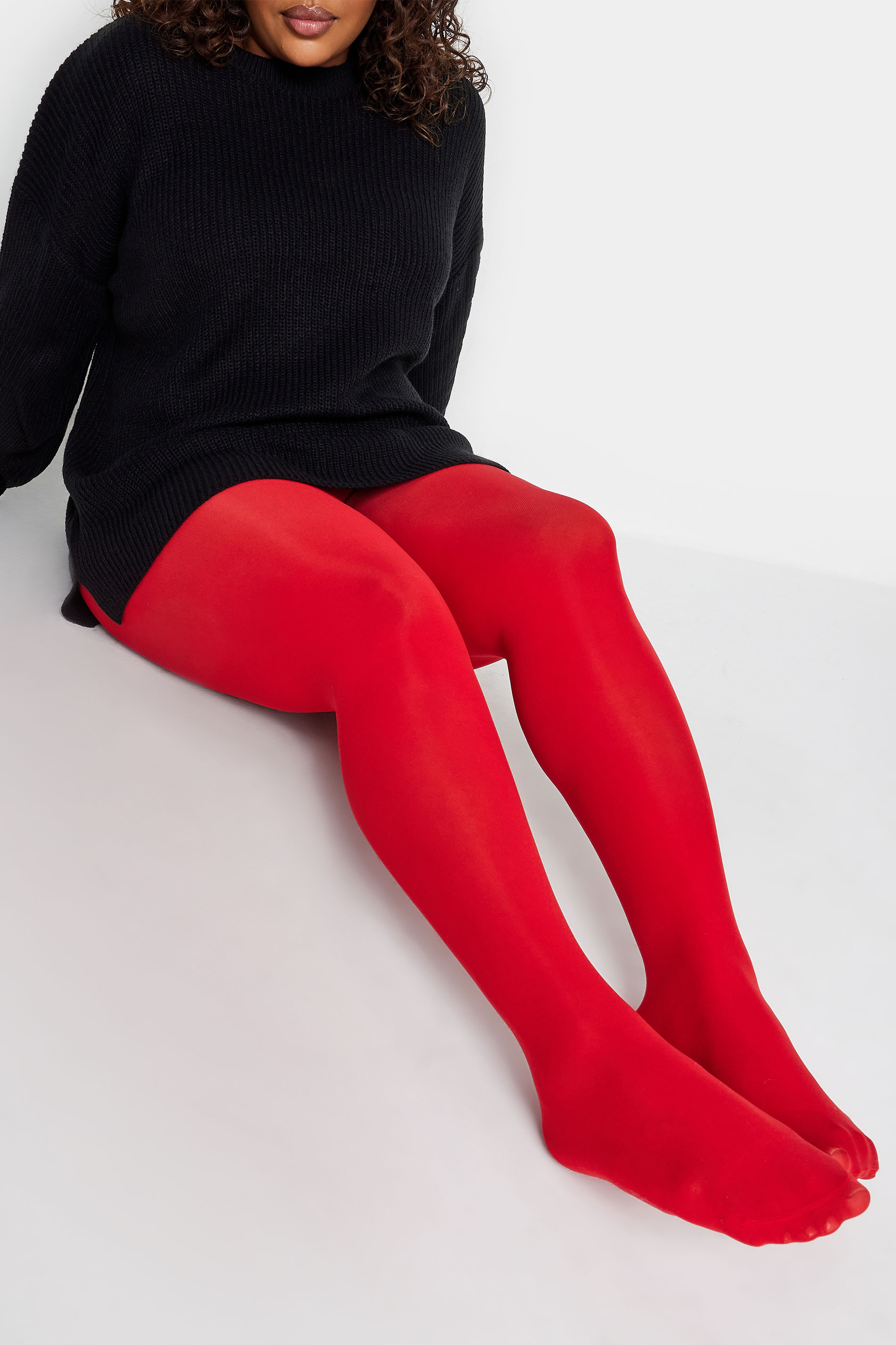 Bright Red 50 Denier Tights | Yours Clothing 1