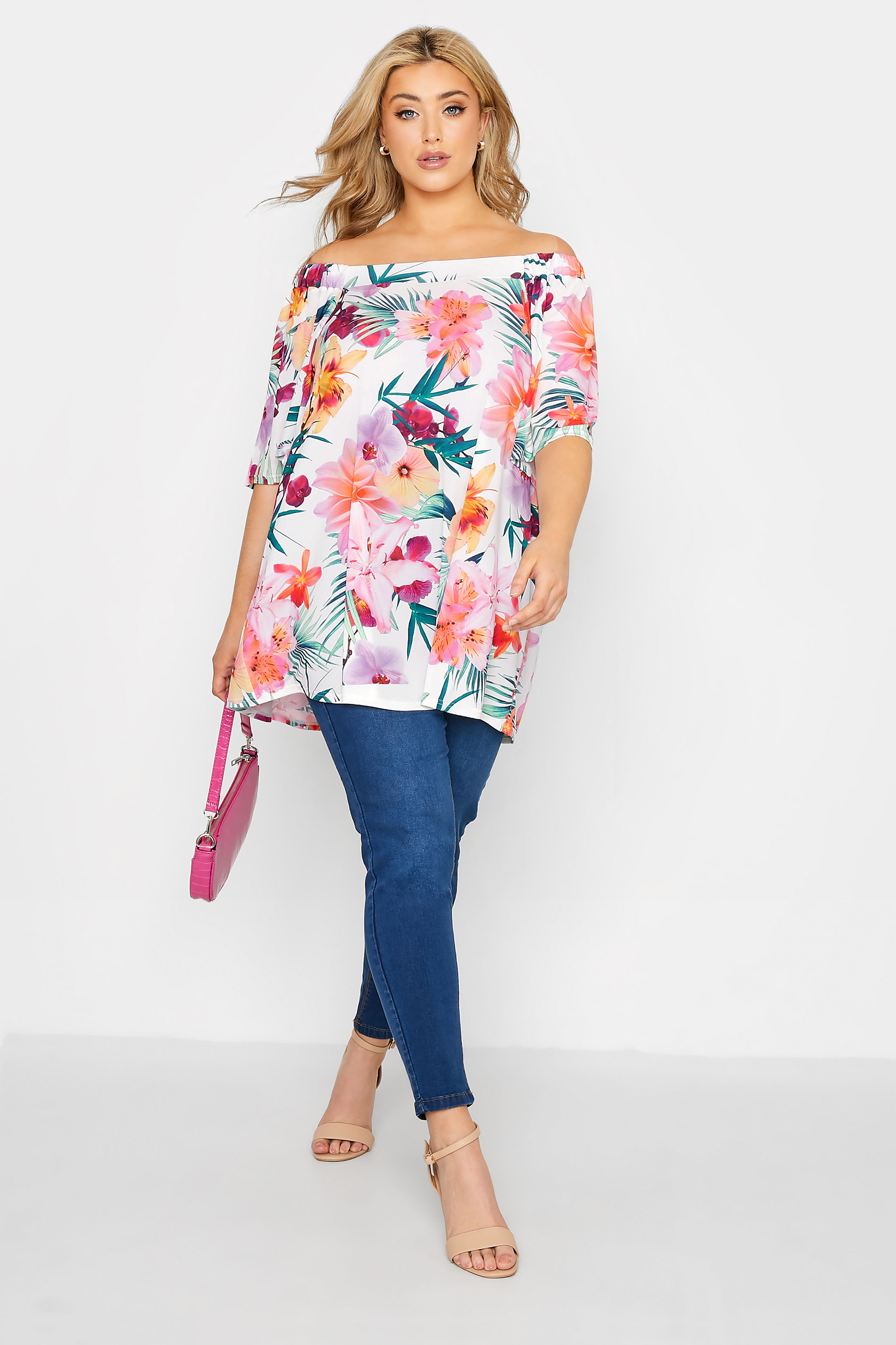 Grande taille  Tops Grande taille  Tops Épaules Ajourées & Style Bardot | YOURS LONDON - Top Floral Tropical Bardot - XN11952