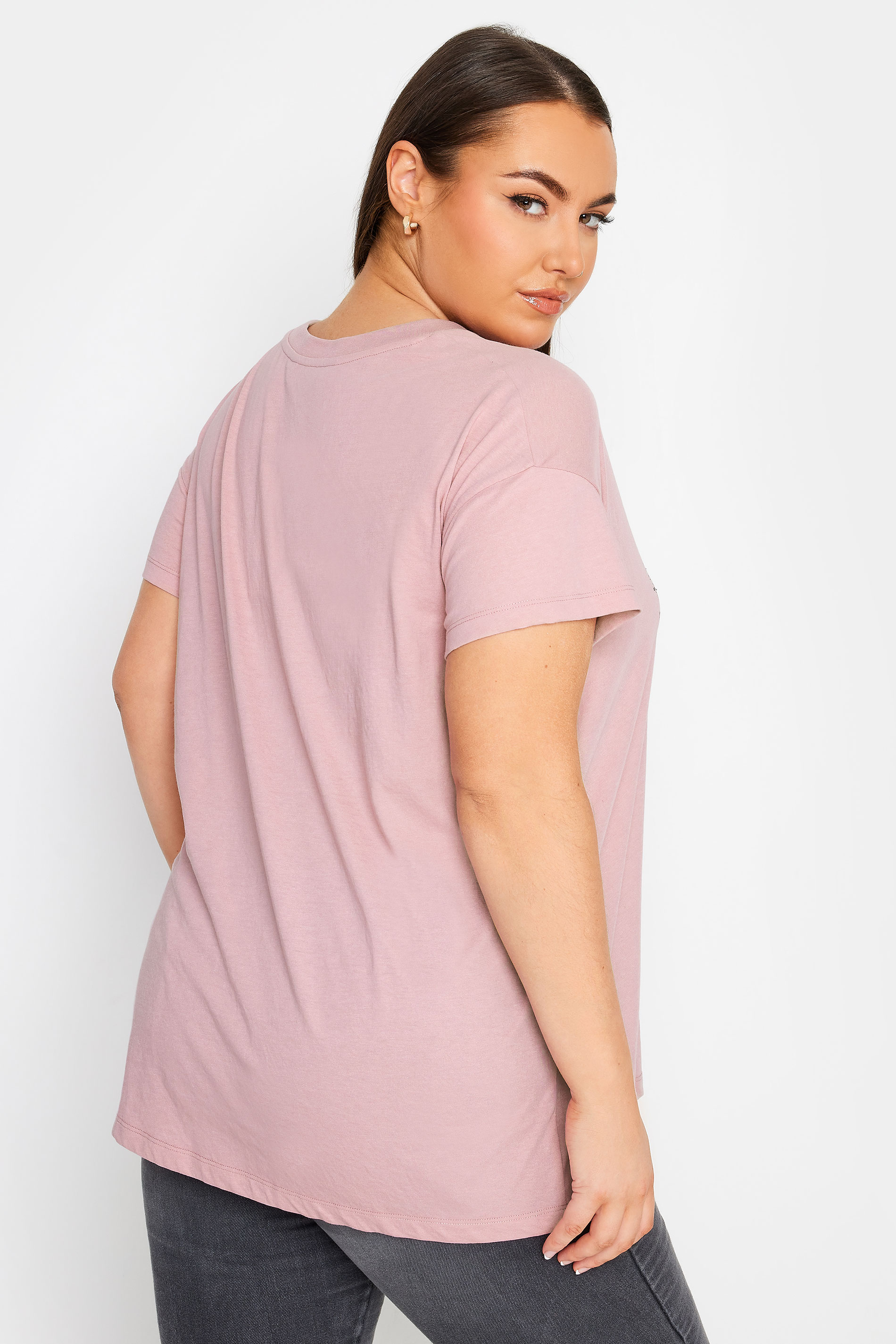 YOURS Plus Size Pink Positivity Heart Print T-Shirt | Yours Clothing 3