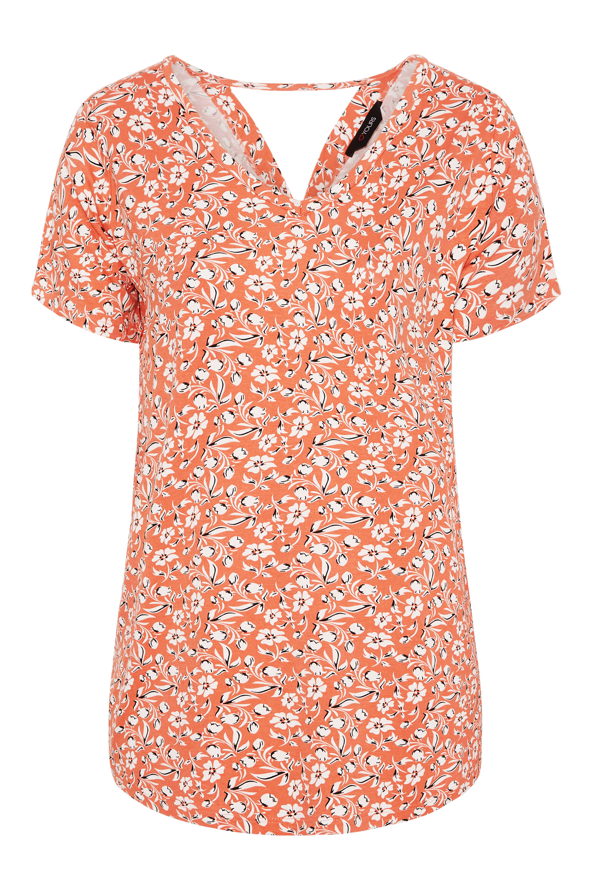 Grande taille  Tops Grande taille  Top à fleurs | T-Shirt Orange Floral Découpé au Dos - DJ37442
