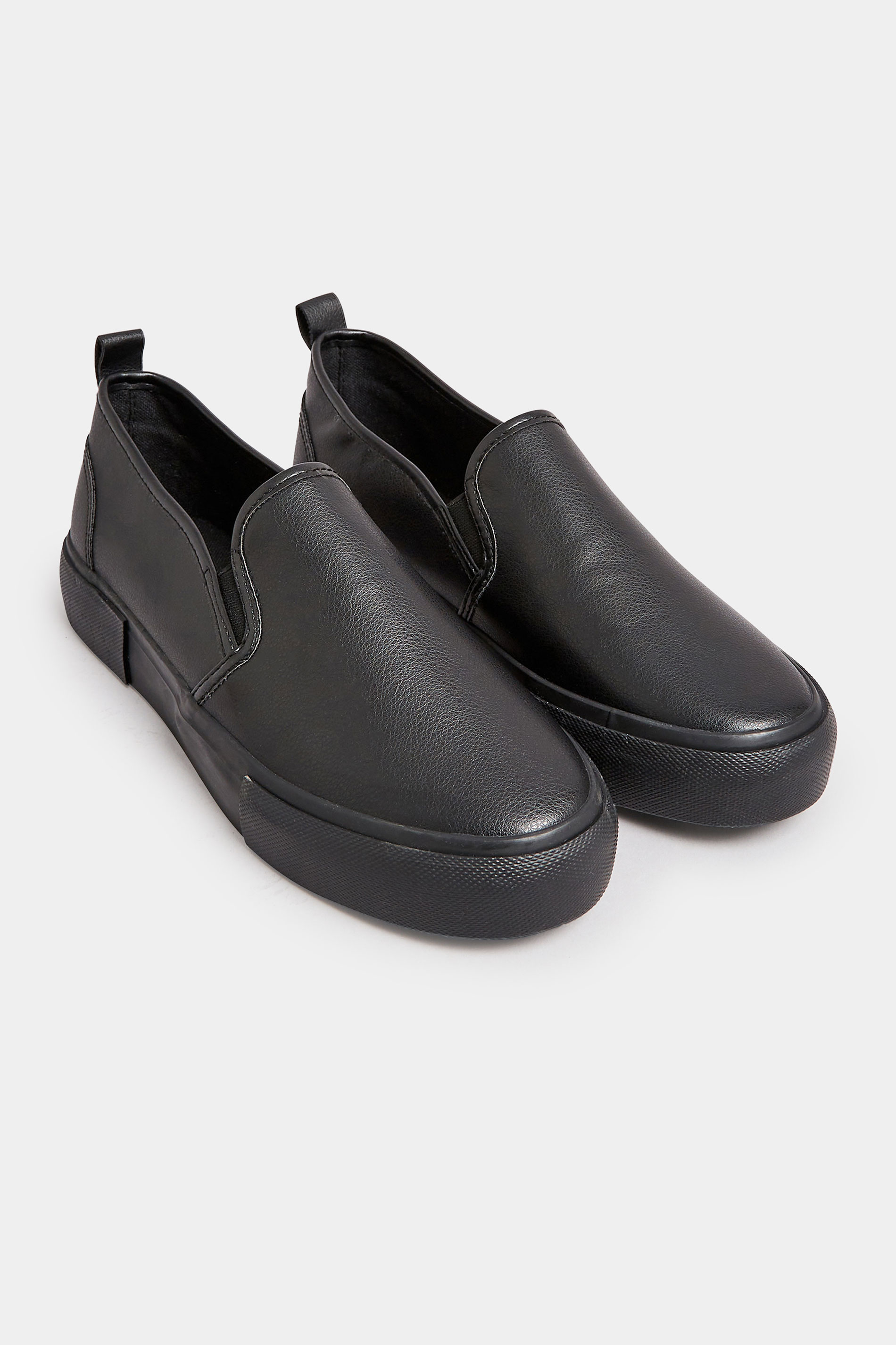 Black PU Slip On Trainers In Wide E Fit | Yours Clothing 2