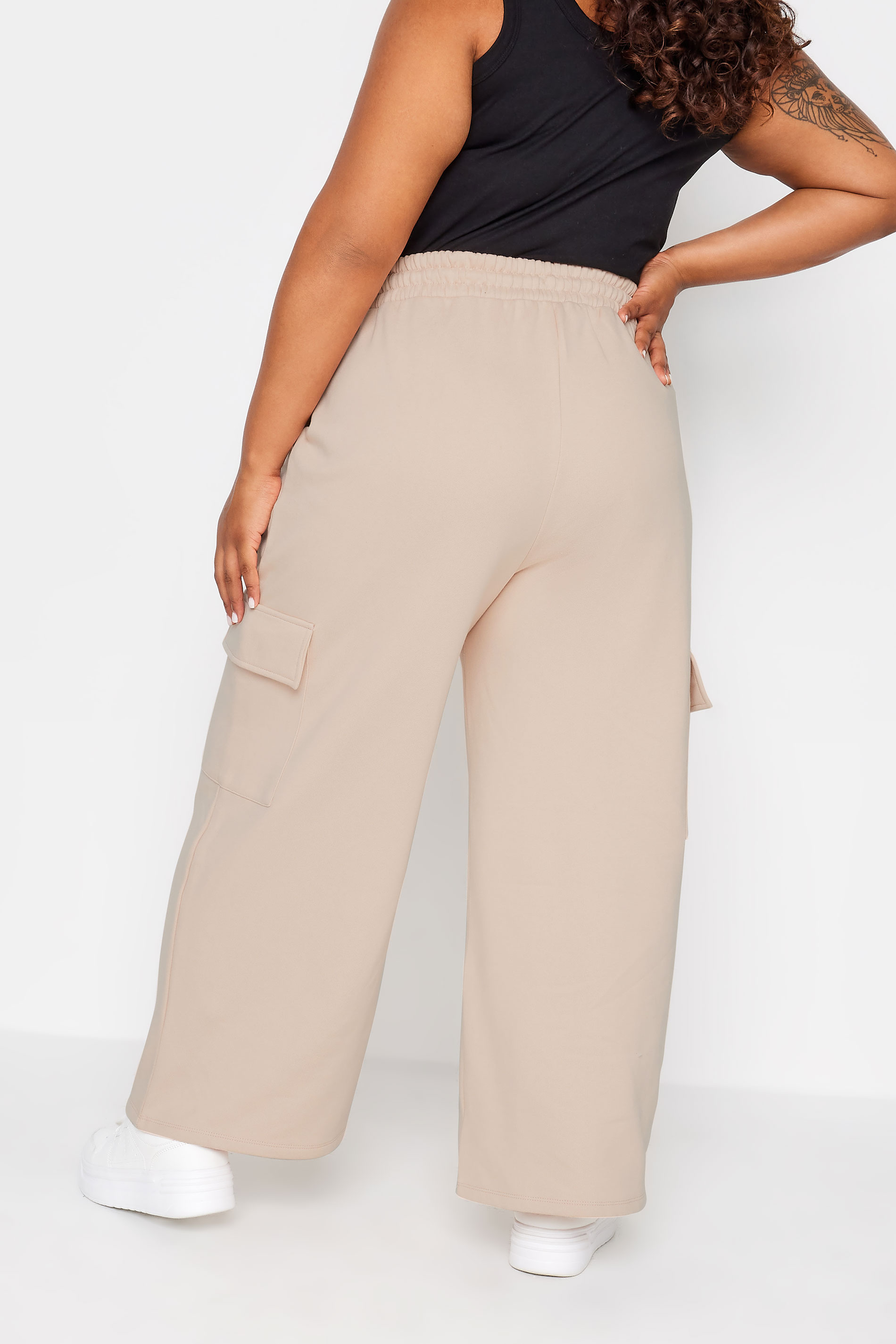 YOURS Plus Size Beige Brown Wide Leg Cargo Joggers | Yours Clothing