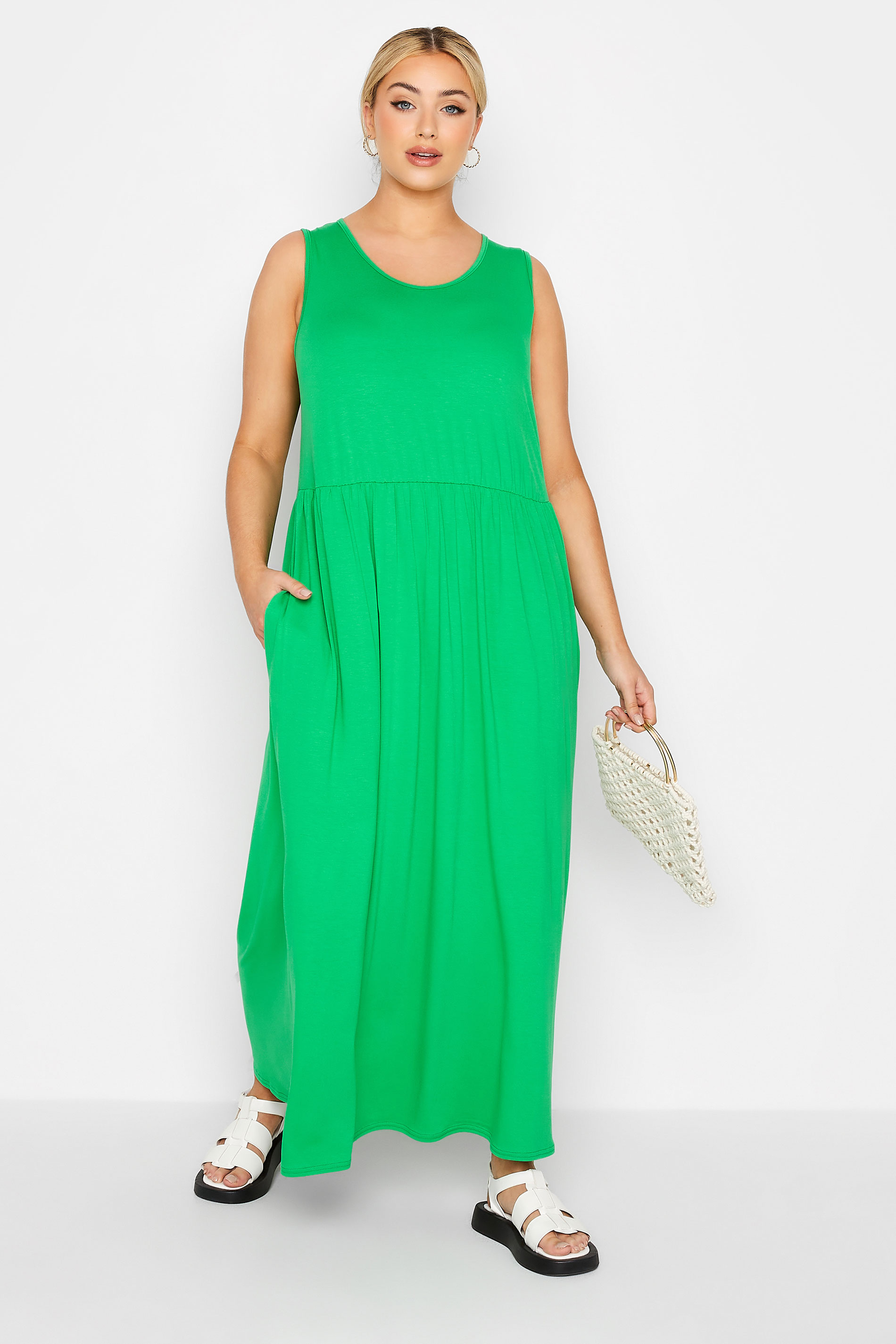 LIMITED COLLECTION Curve Bright Green Sleeveless Pocket Maxi Dress 1