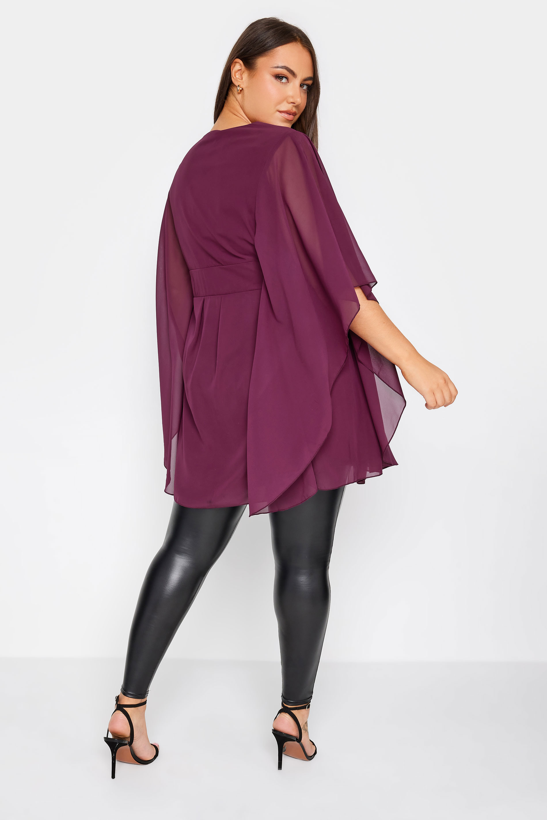 LUXE Plus Size Purple Hand Embellished Waist Cape Top | Yours Clothing 3