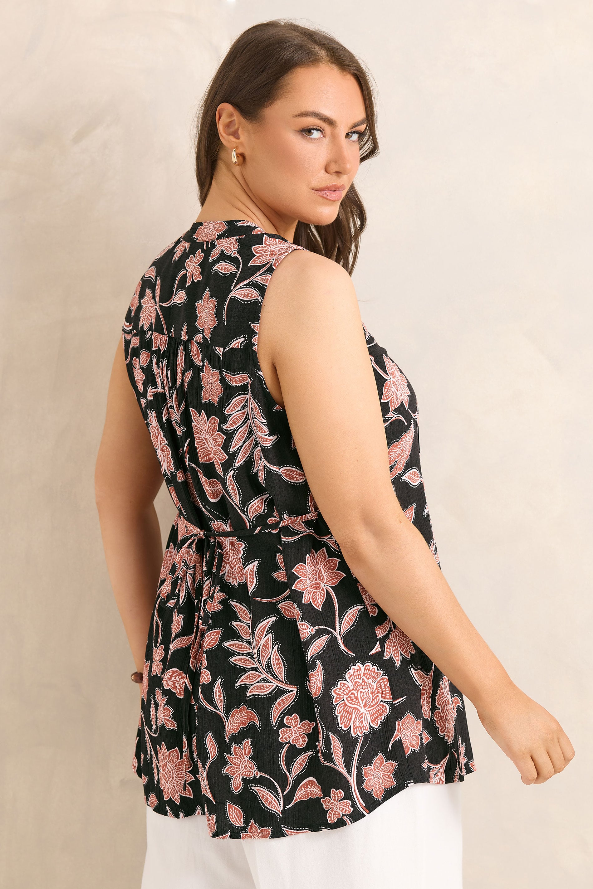 EVANS Plus Size Rust Orange Botanical Print Pintuck Vest Top | Evans 4