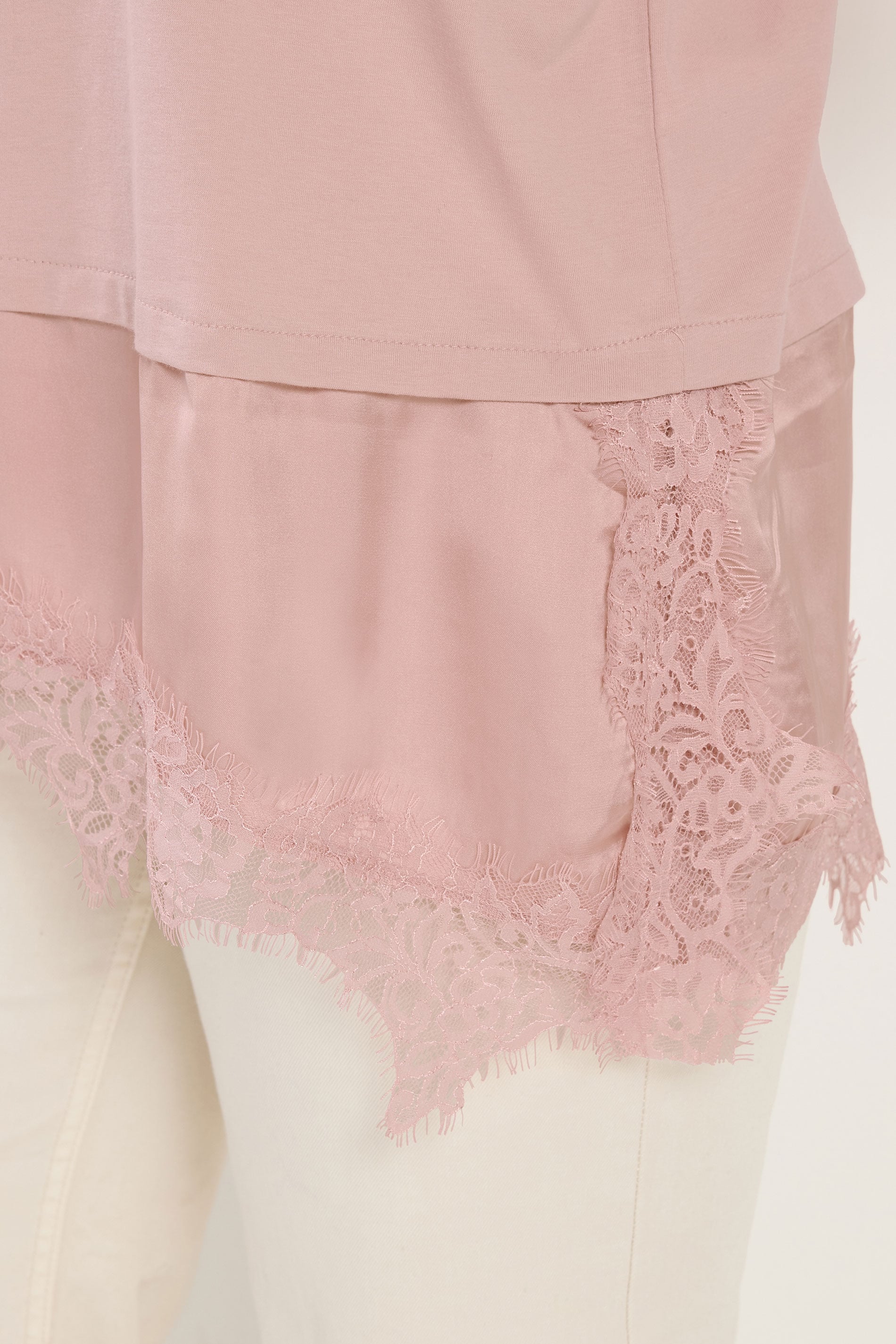 YOURS Plus Size Pink Satin Lace Trim T-Shirt | Yours Clothing 4
