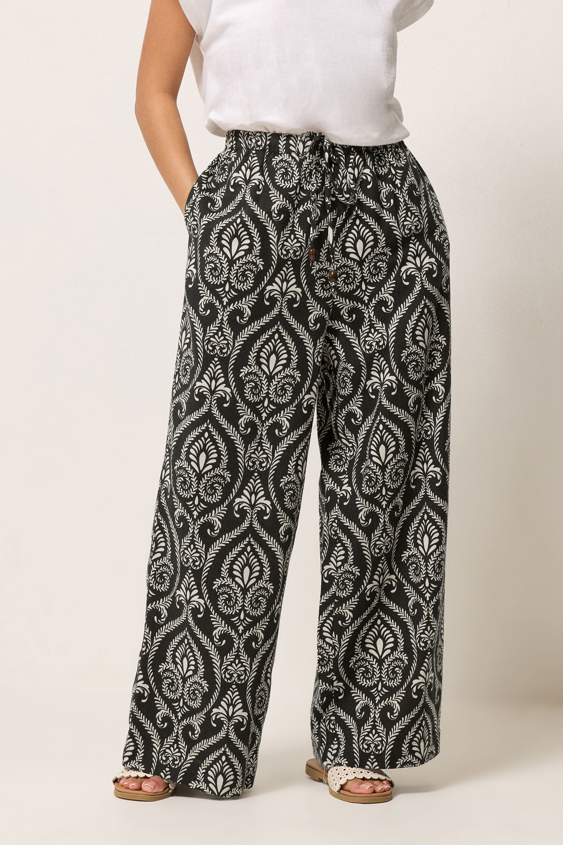 PixieGirl Petite Women's Black Tile Wide Leg Trousers | PixieGirl 2