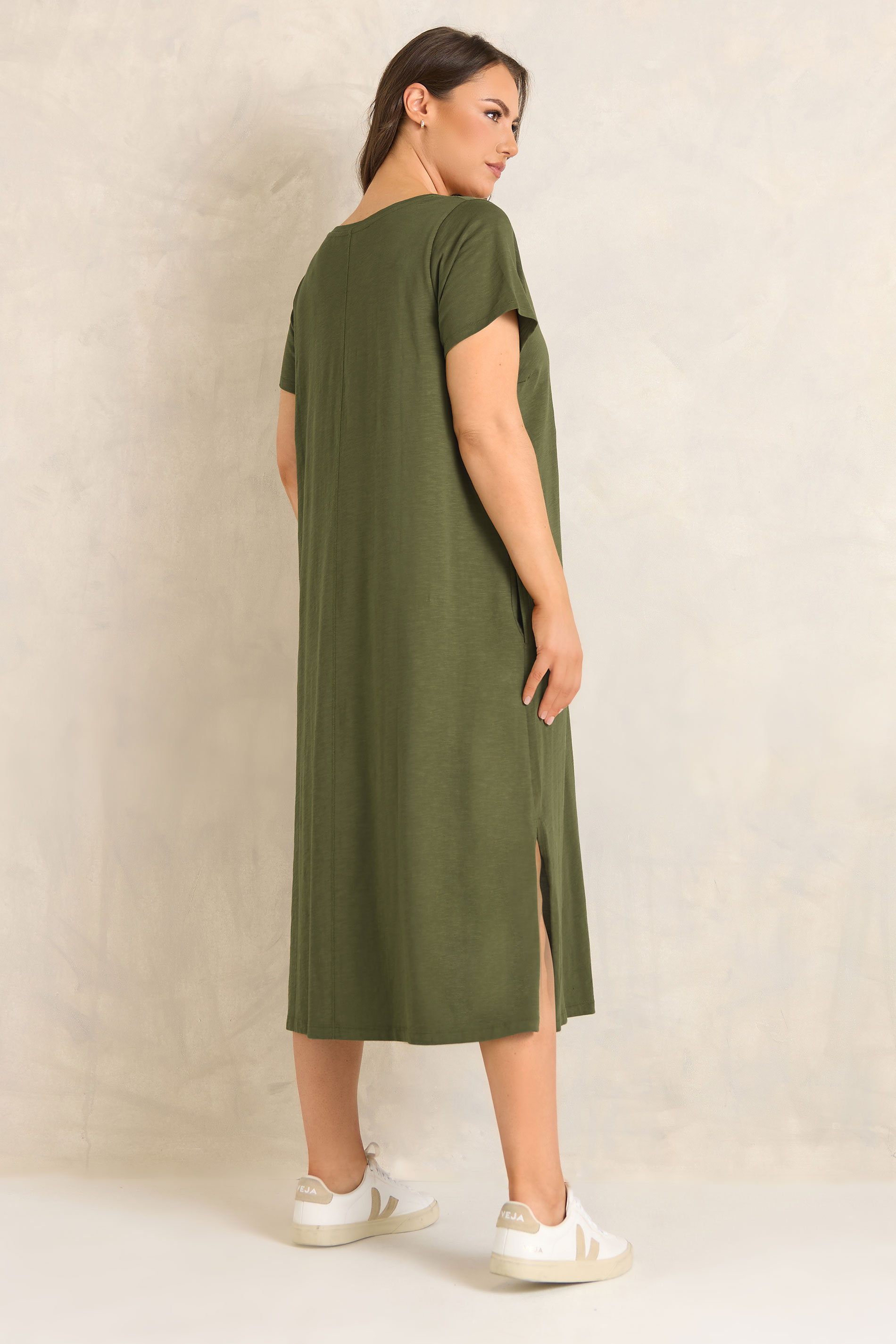 EVANS Plus Size Khaki Green Premium Cotton Dress | Evans 4