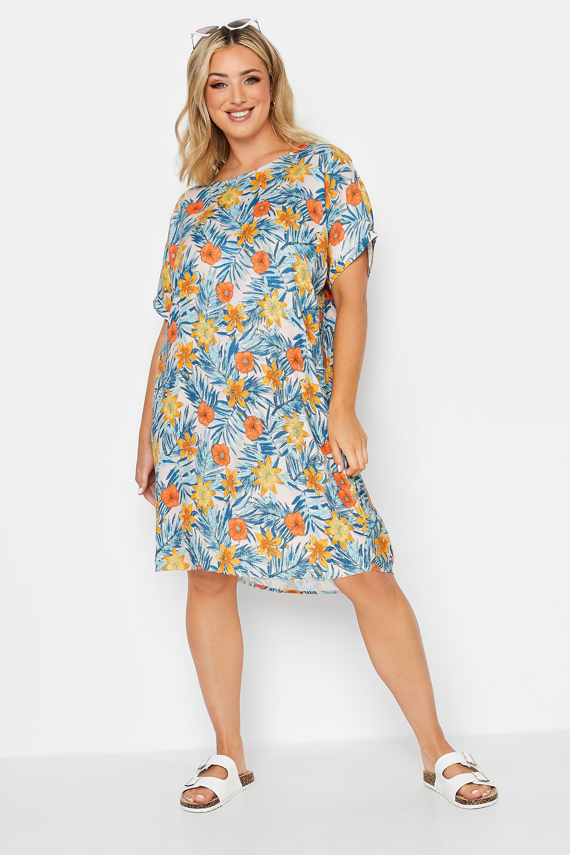 YOURS Plus Size Blue Floral Tunic Dress | Yours Clothing 2