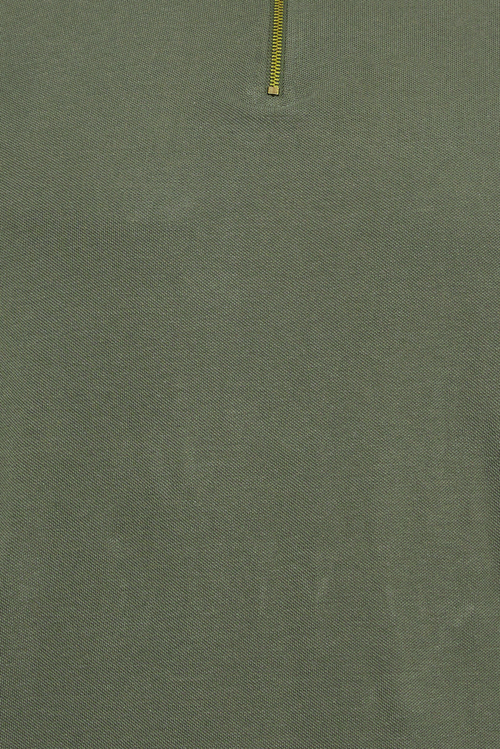 KAM Big & Tall Khaki Green Zip Neck Panel Polo Shirt 2